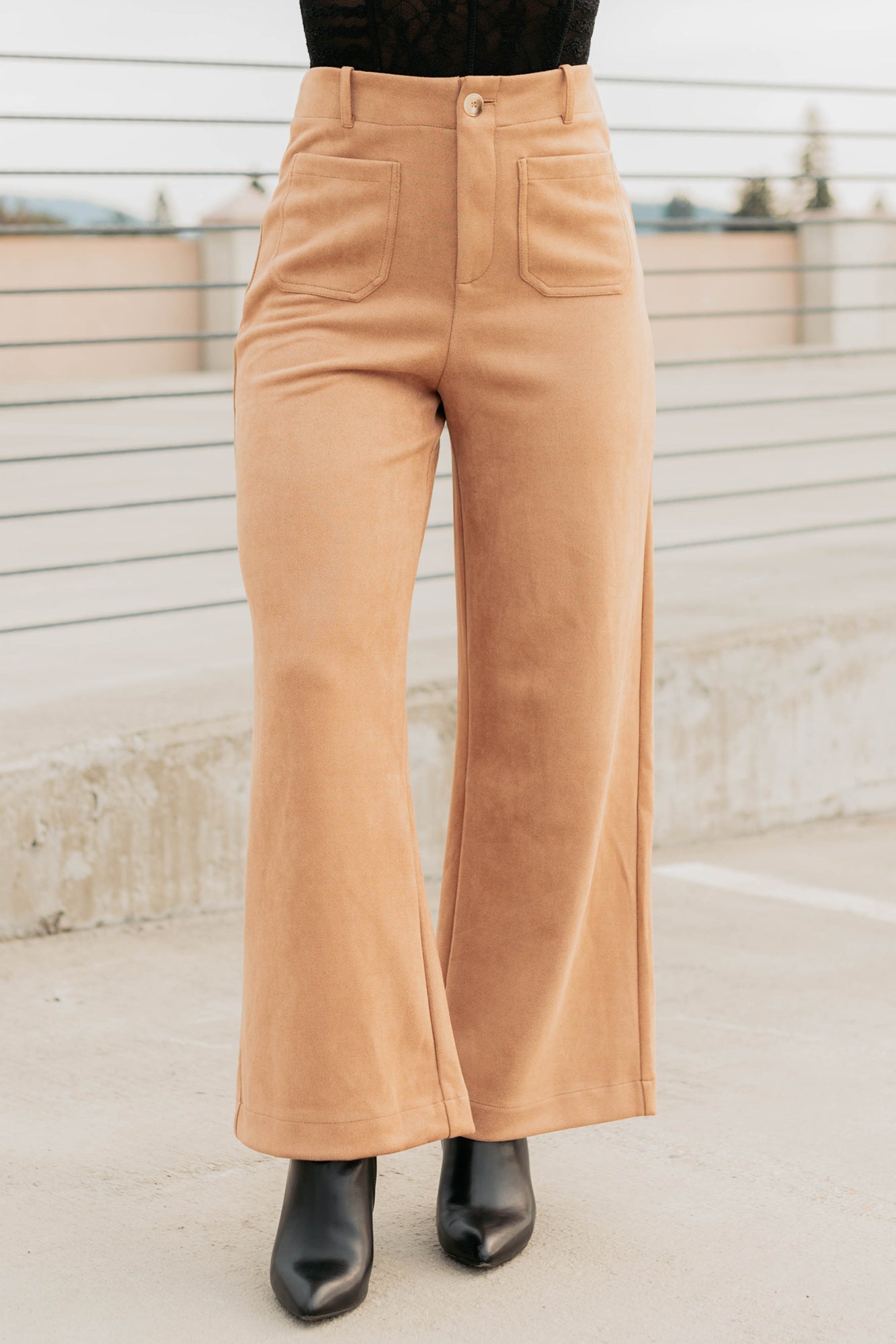 Casual Elegance Faux Suede Wide Leg Pants (Camel)