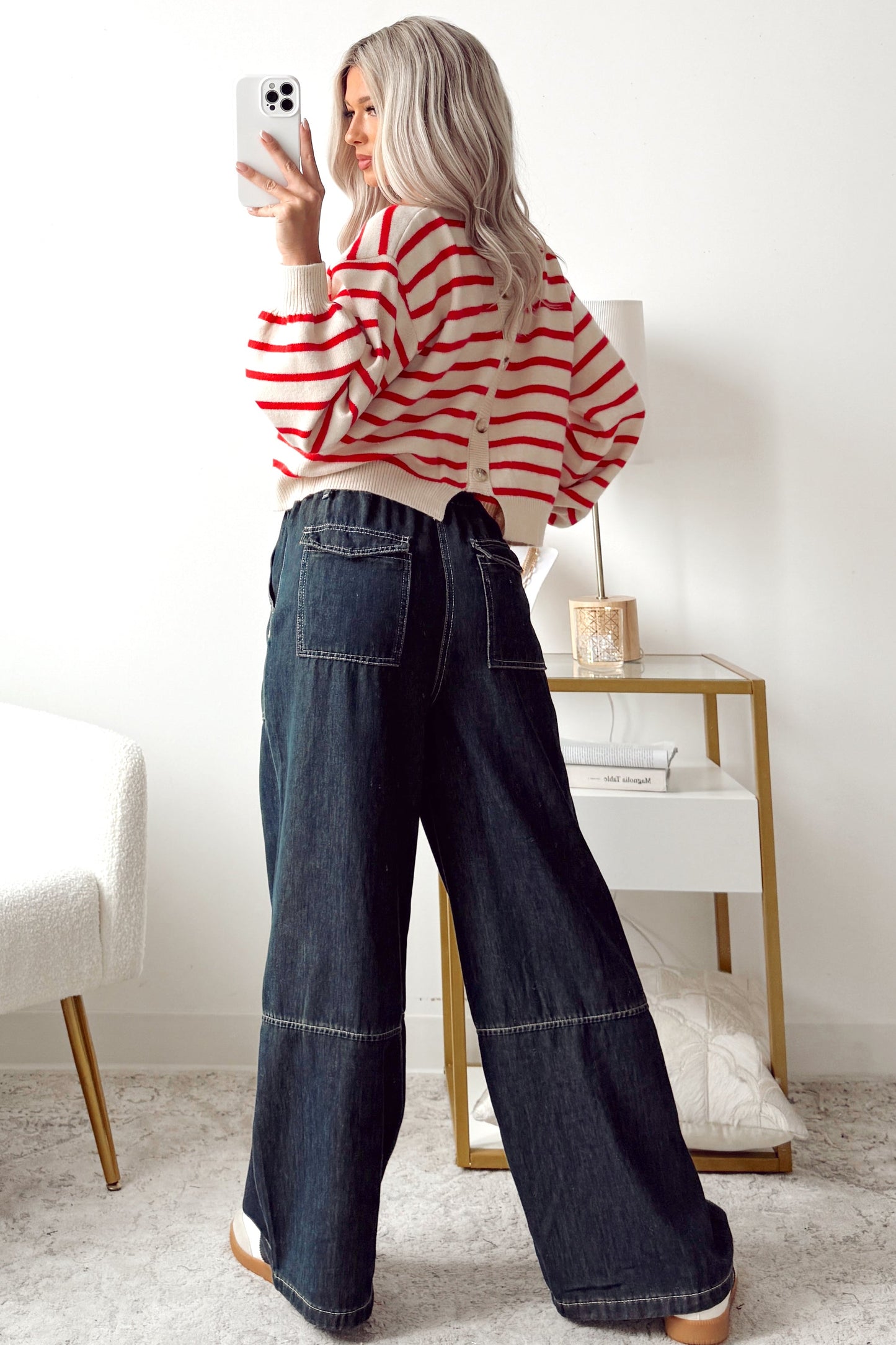 Morning Rituals Striped Button Detail Sweater (Red)