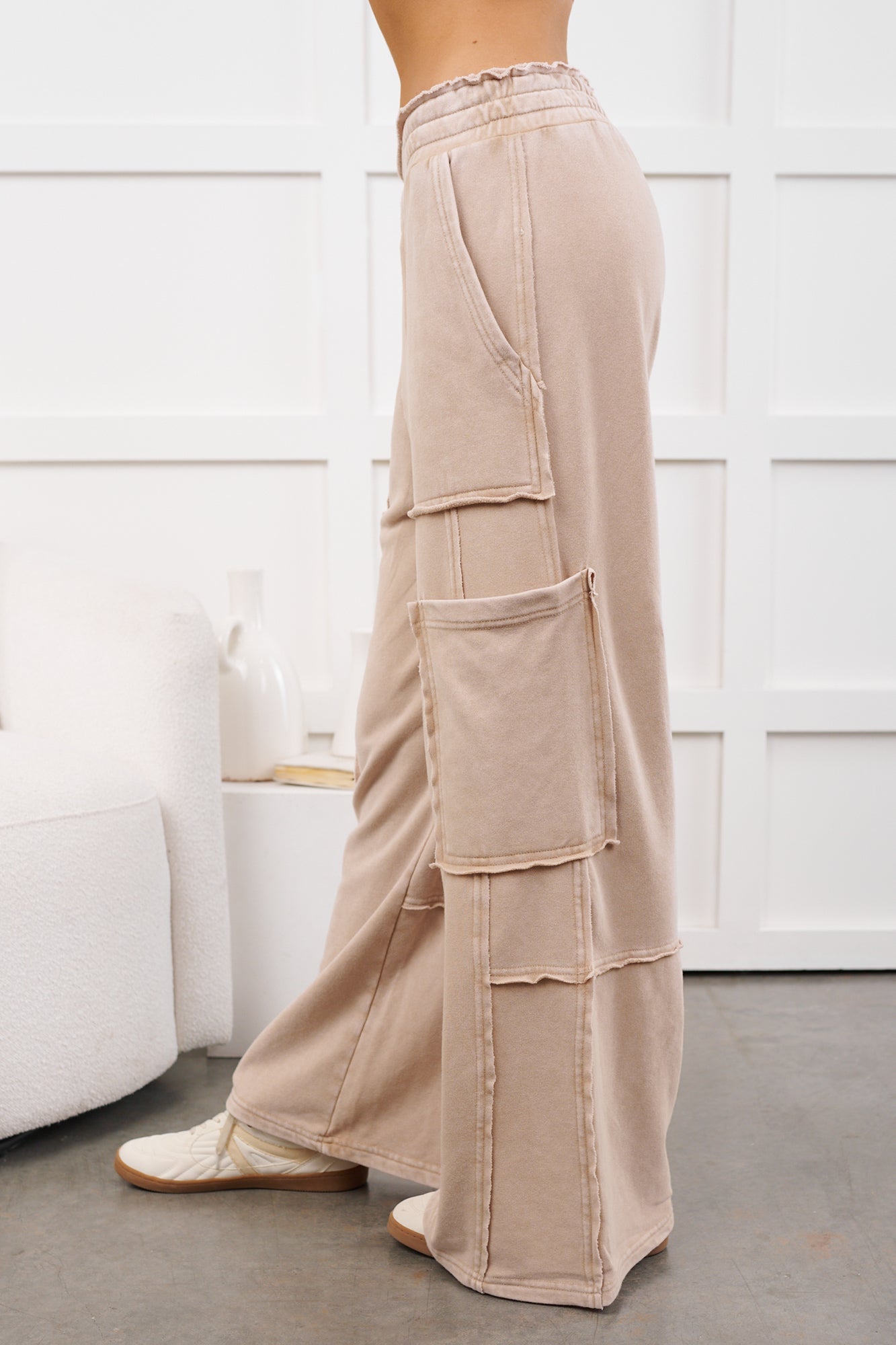 Mellow Hours Cargo Wide Leg Lounge Pants (Dark Taupe)