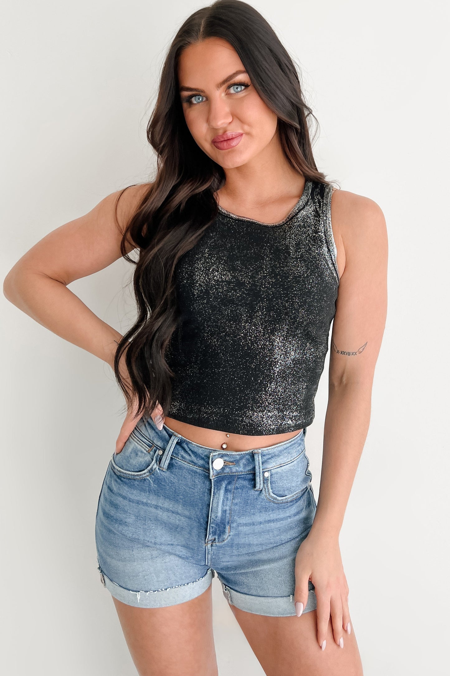 Have It Both Ways Metallic Tank Top (Black)