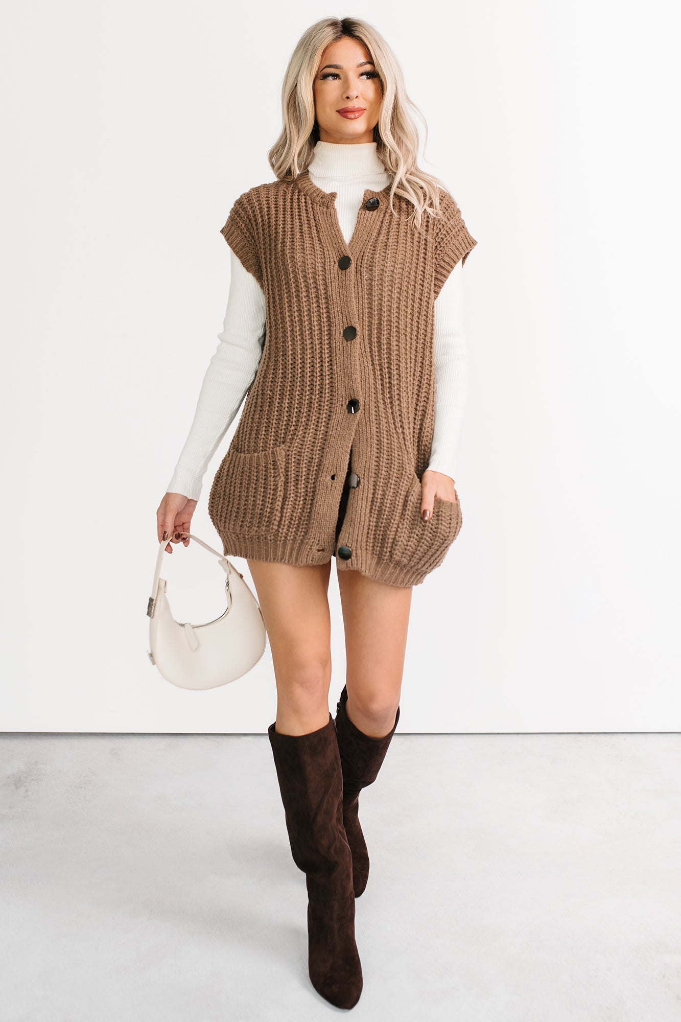 Cozy Carry Short Sleeve Cardigan (Brown)