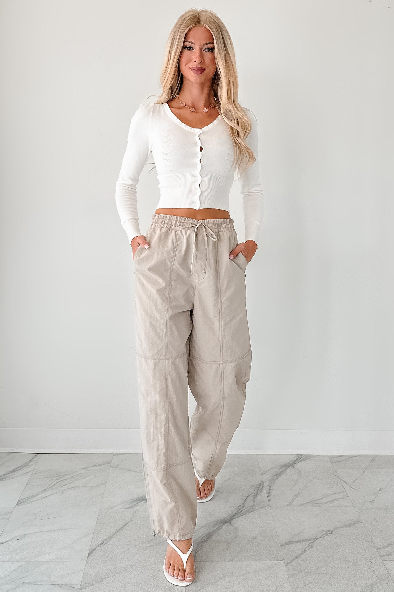 No Plot Needed Parachute Jogger Pants (Coconut Milk)