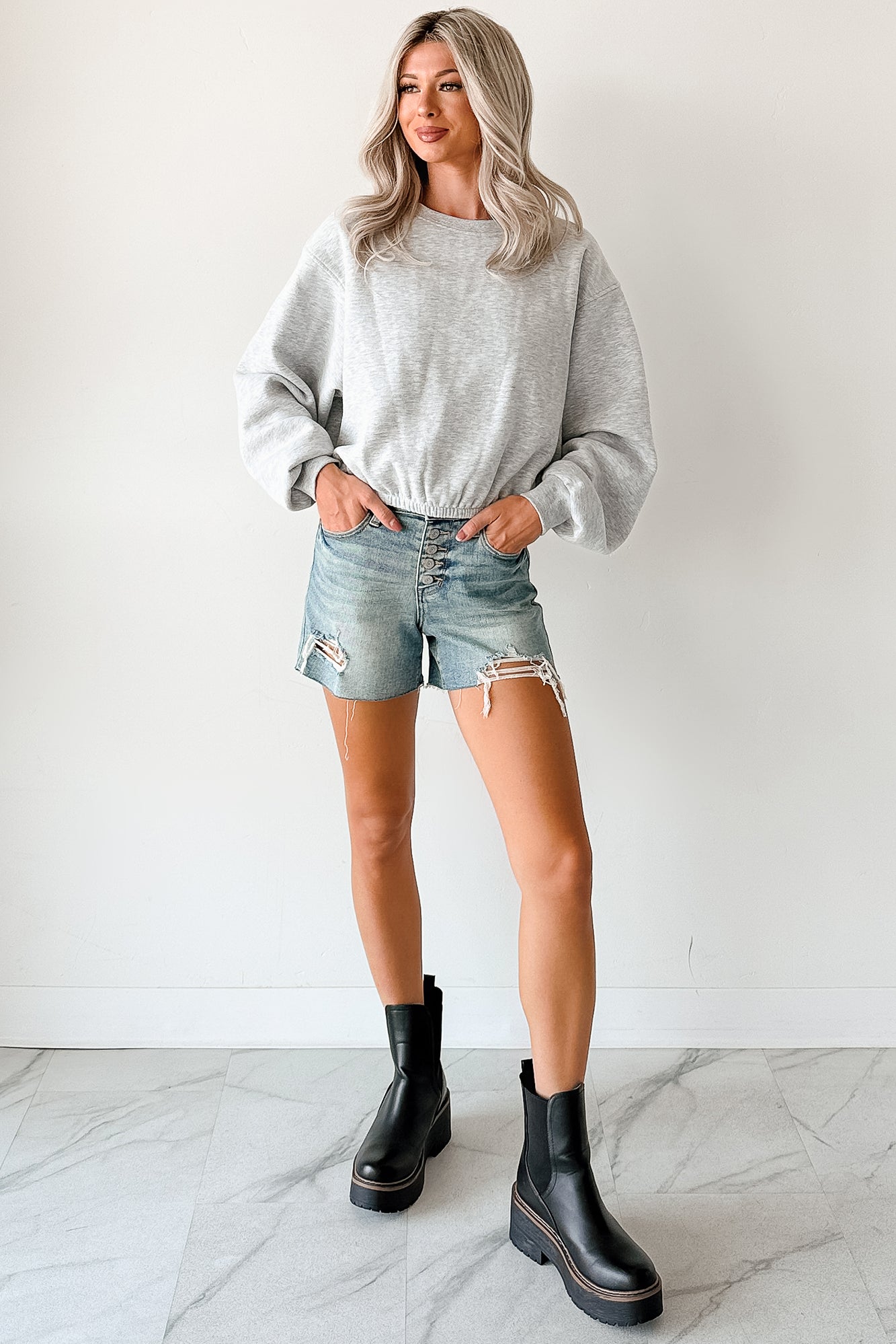 Right At Home Elastic Hem Sweatshirt (Heather Gray)