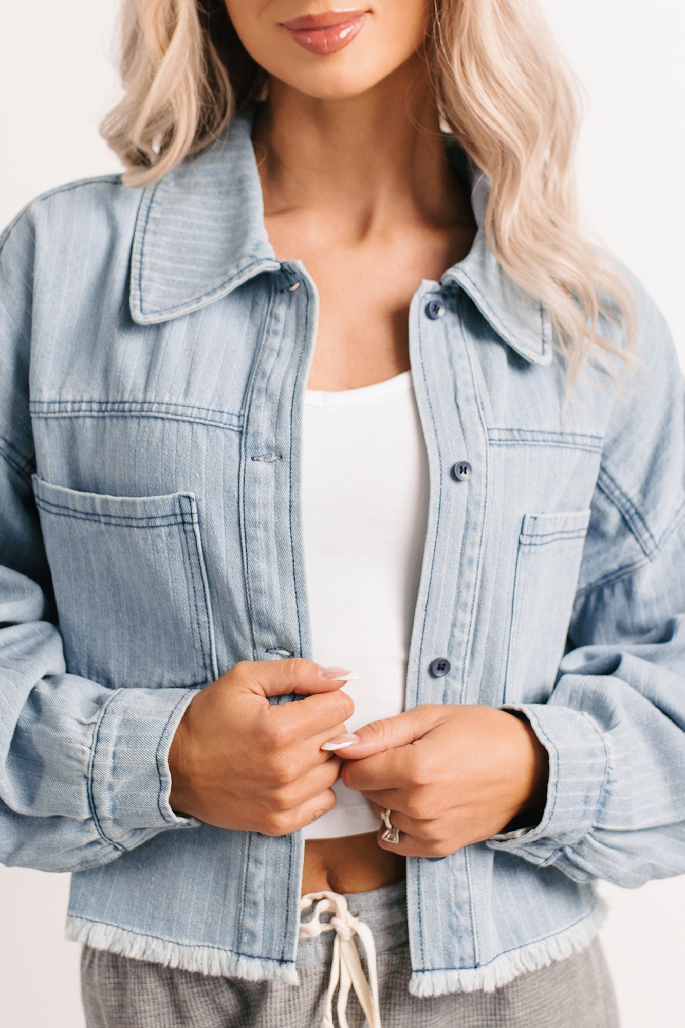Growing Friendships Lightweight Denim Crop Jacket (Denim)