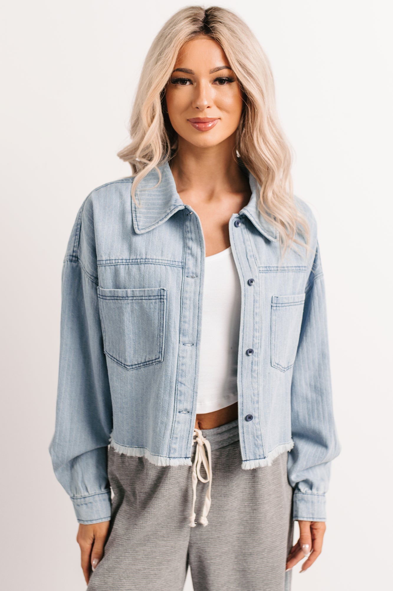 Growing Friendships Lightweight Denim Crop Jacket (Denim)