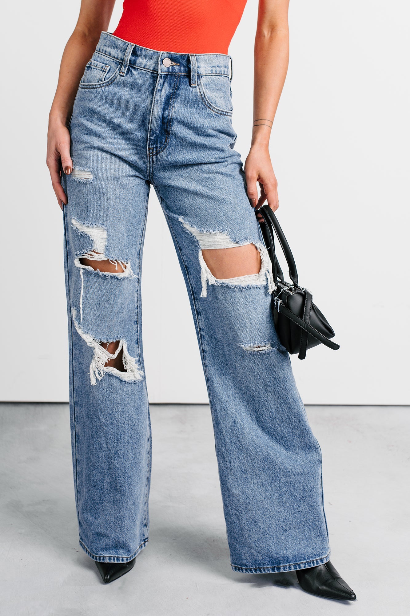Mylo High Rise Distressed Vibrant Wide Leg Jean (Medium)