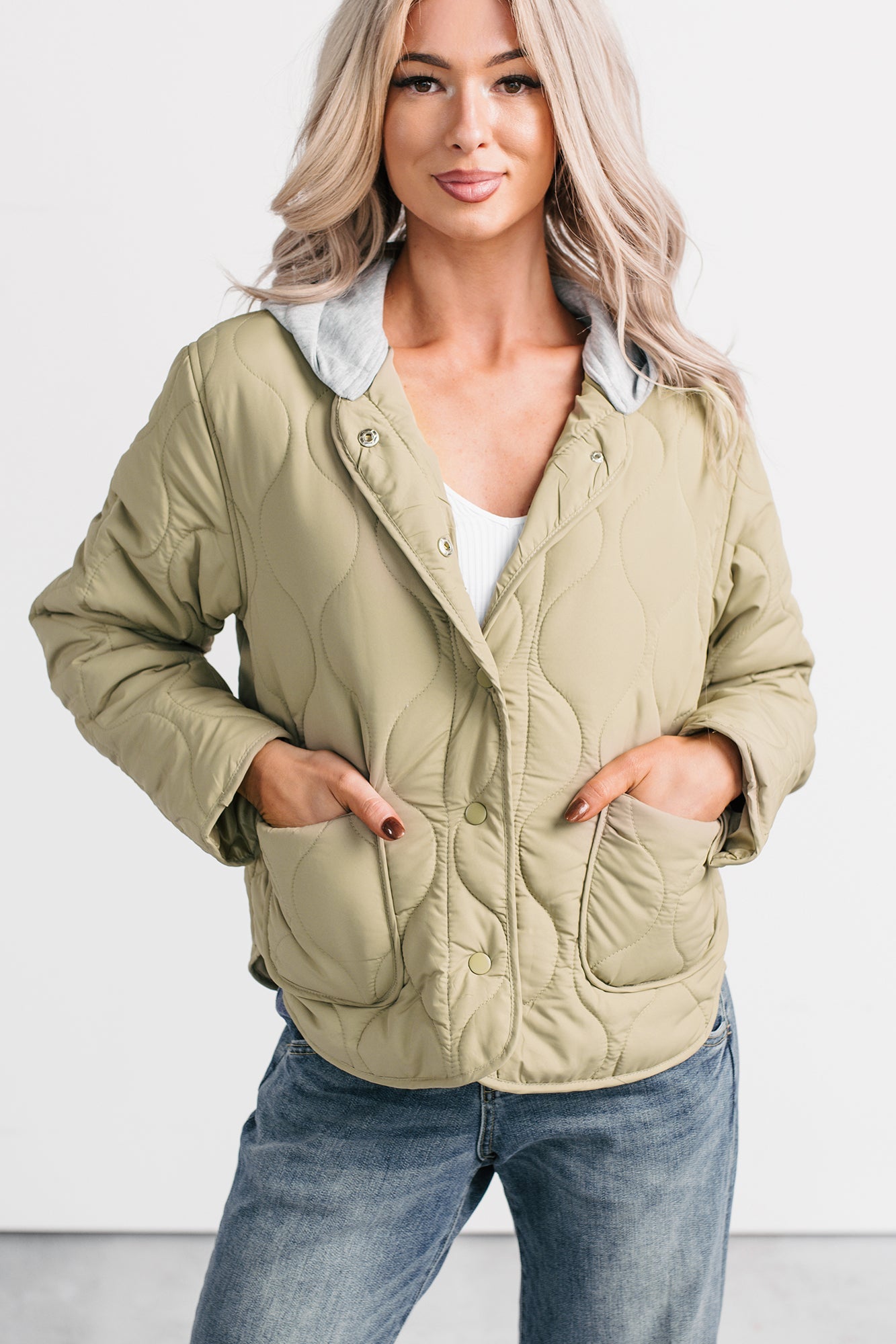 City Stitch Hooded Lightweight Quilted Jacket (Olive)