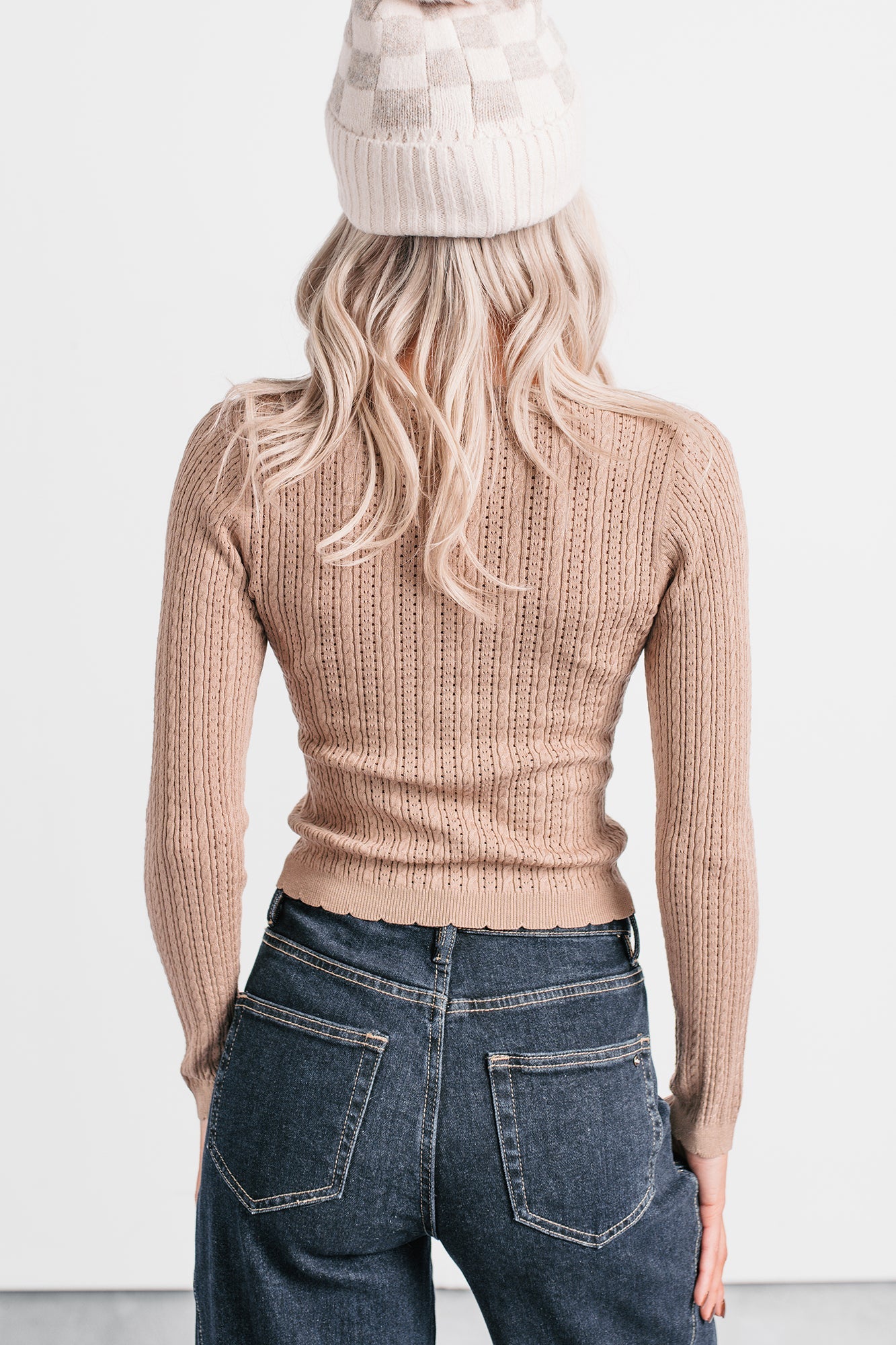 Dreamy Mornings Deep V-Neck Sweater Top (Taupe)