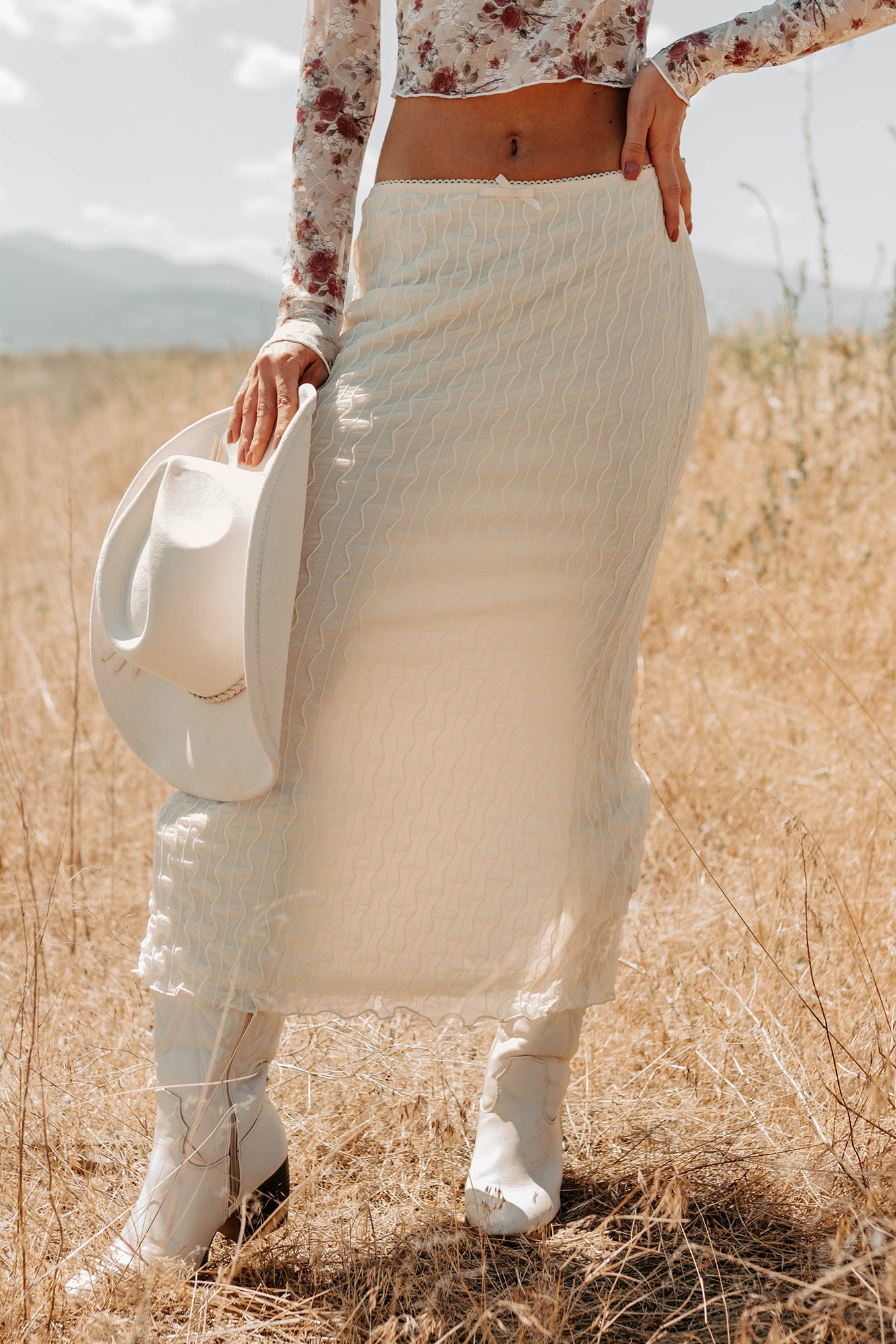 Polished Ease Textured Lace Maxi Skirt (Ivory)