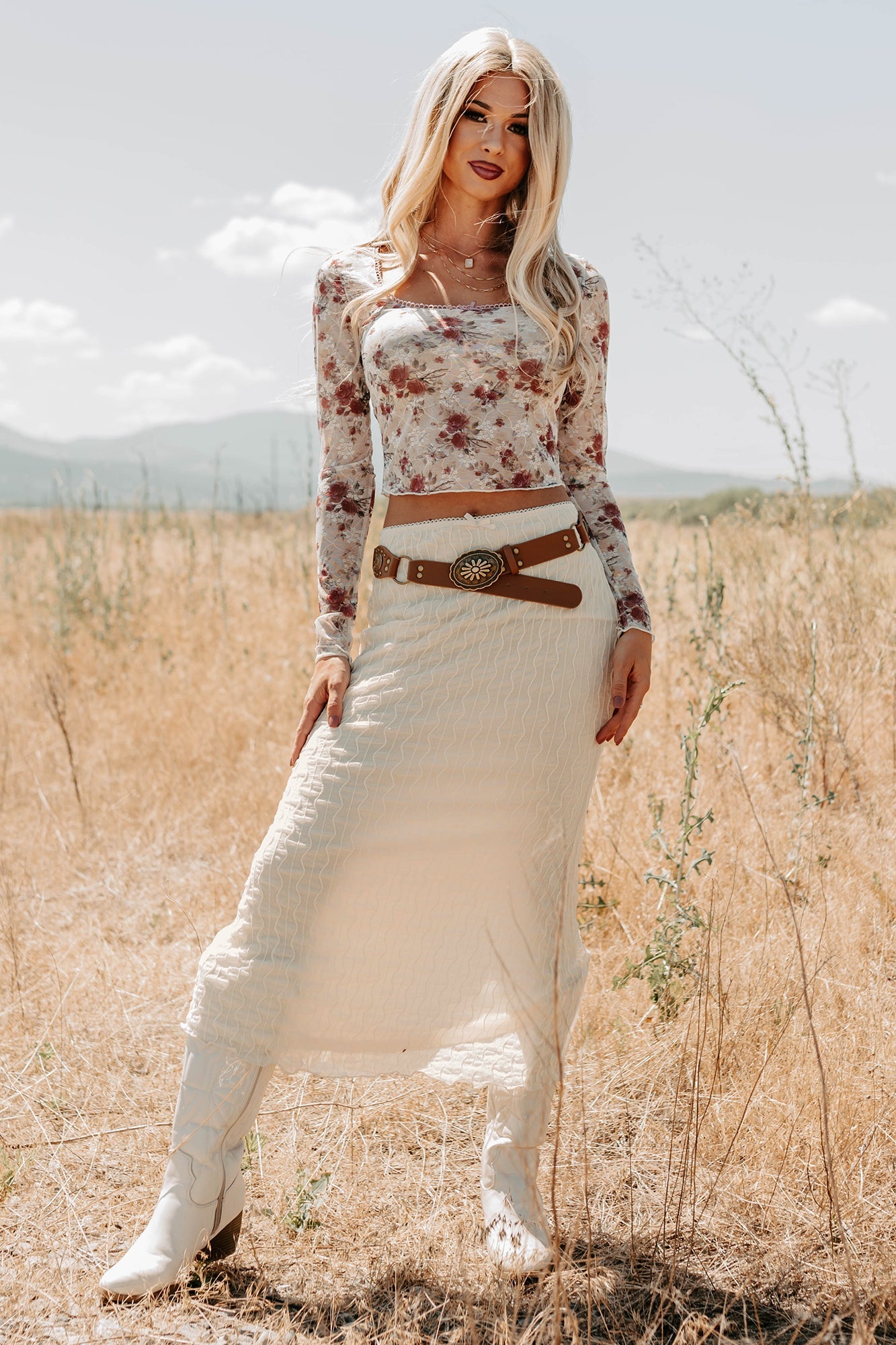 Polished Ease Textured Lace Maxi Skirt (Ivory)