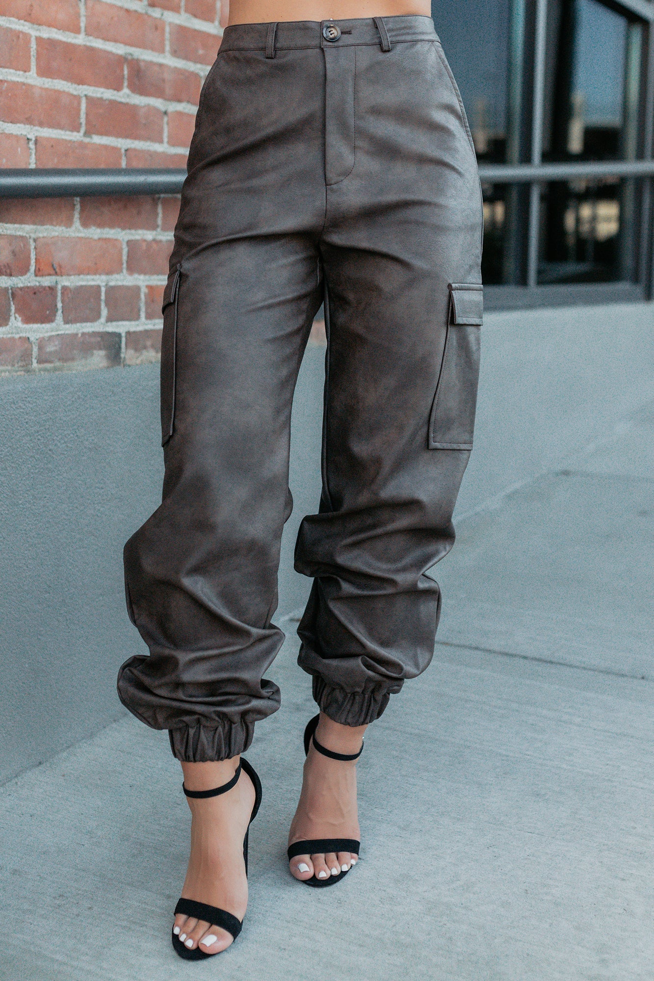 Easy Edge Faux Leather FORE Cargo Joggers (Brown)