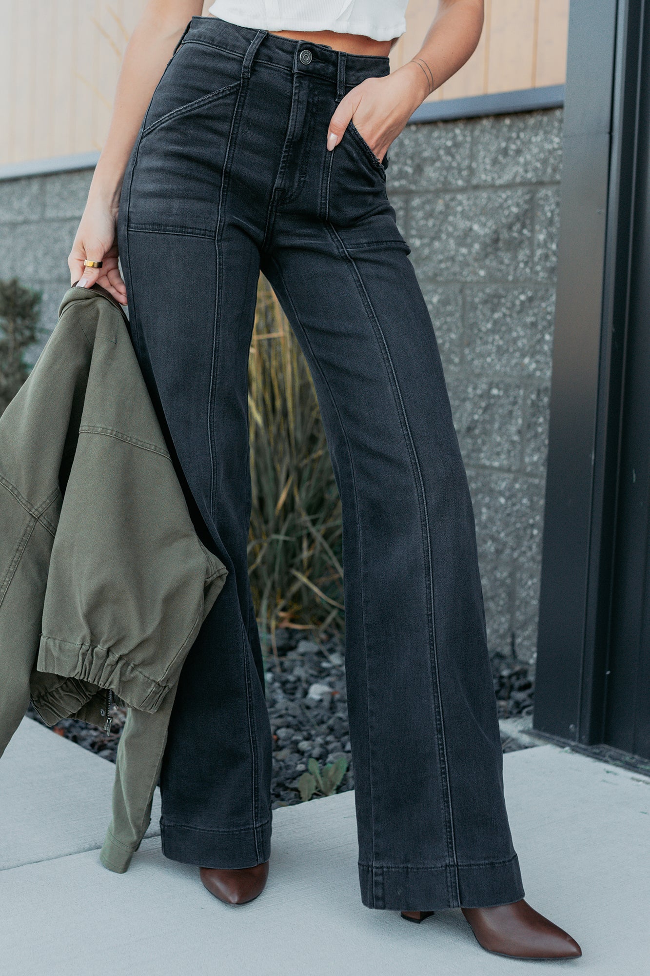 Louis High Rise Flare Hidden Jeans (Charcoal)