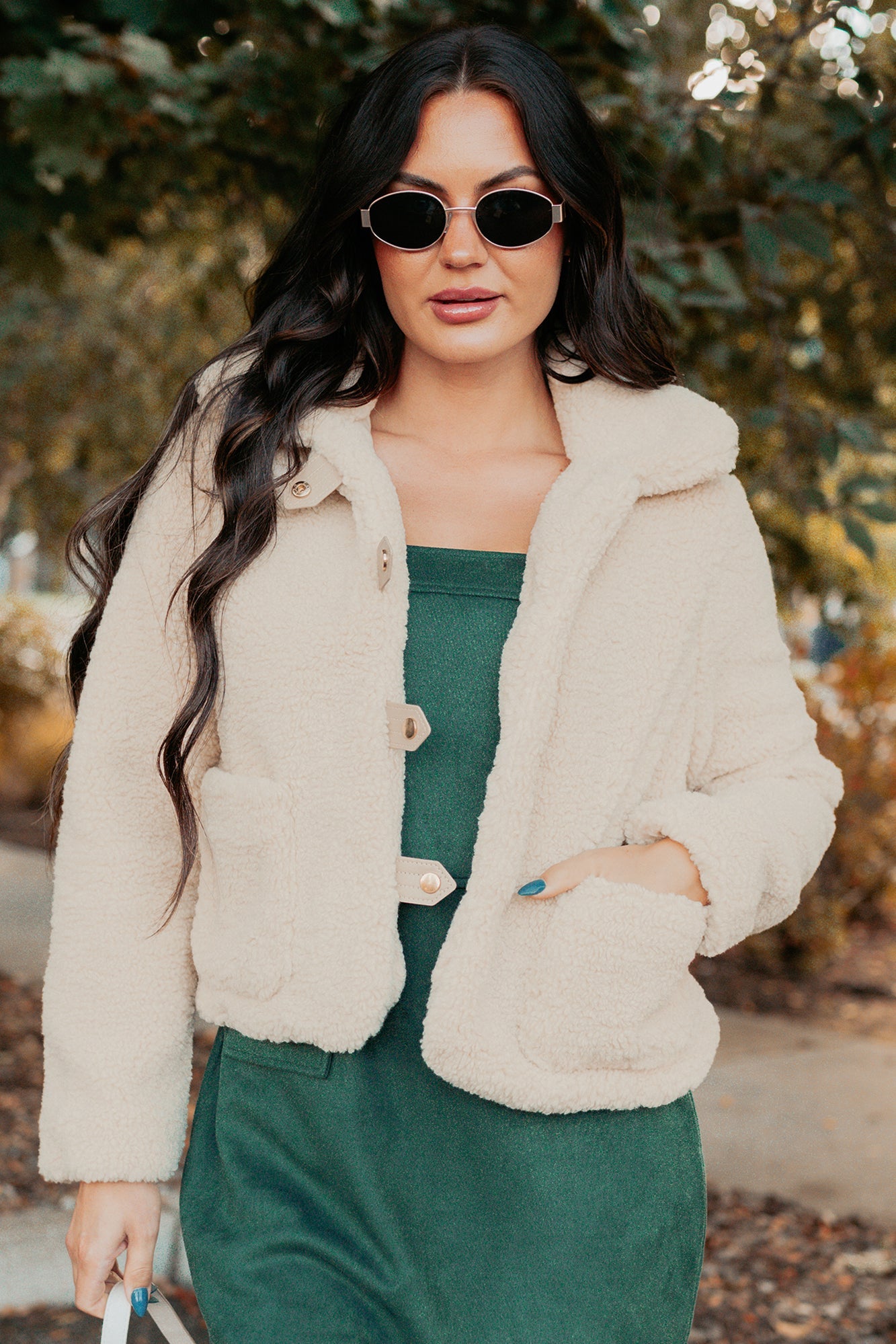 Mountain Haze Snap Button Up Sherpa Jacket (Cream)