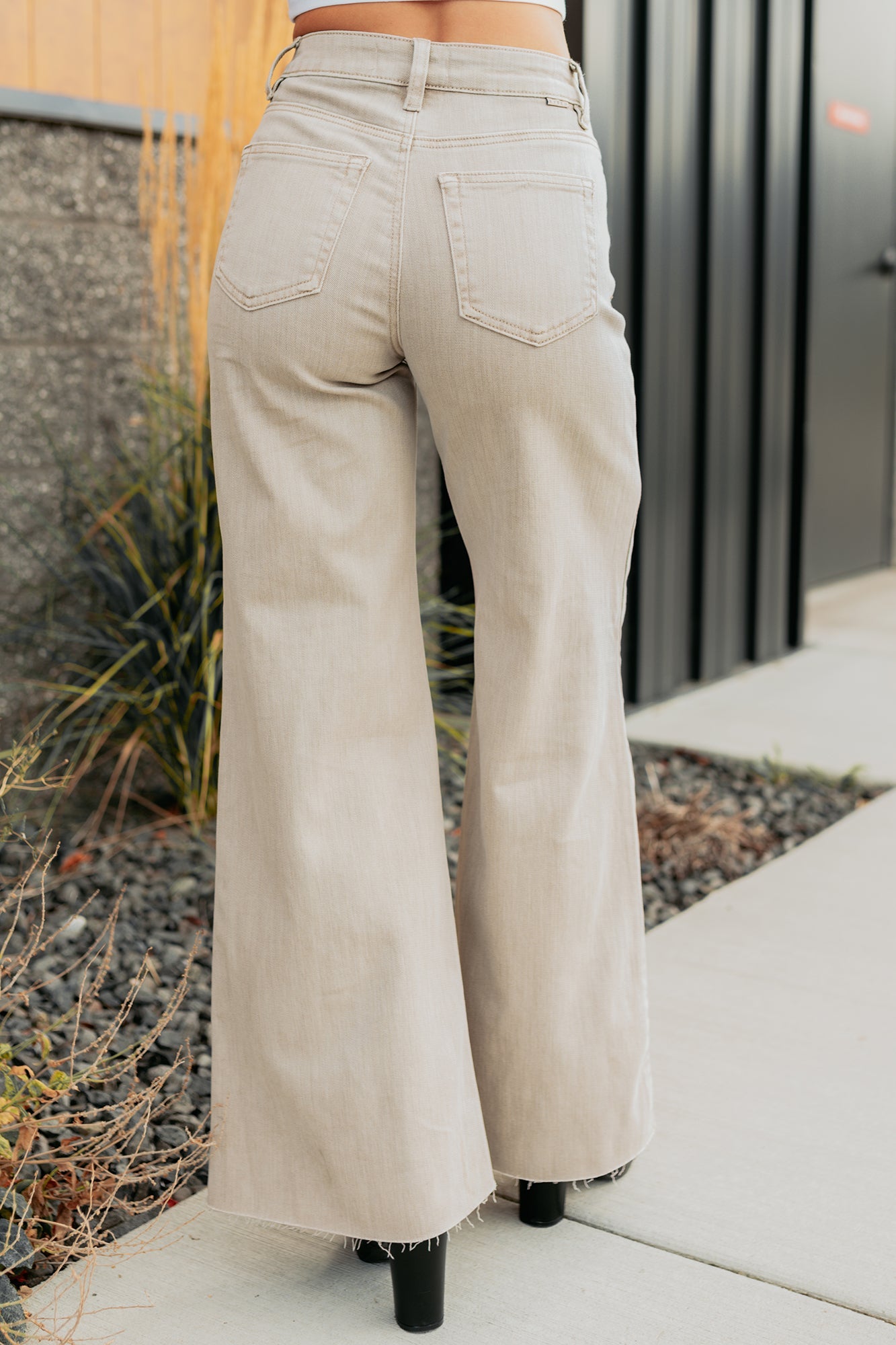 Lars Tummy Control Wide Leg Glittery Risen Jeans (Taupe)