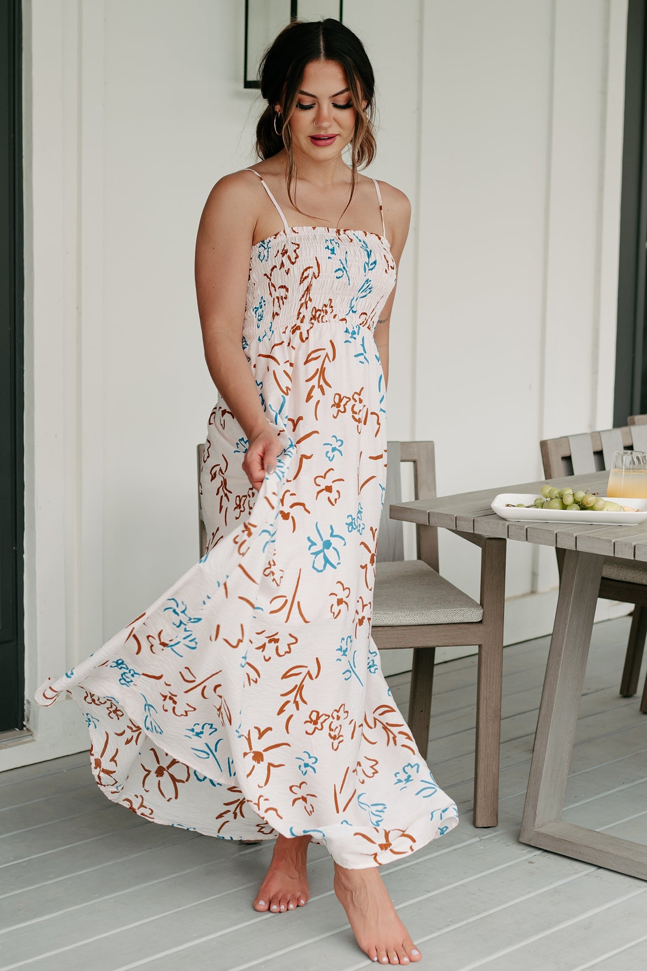 Floral Appreciation Smocked Floral Maxi Dress (Teal/Pink Combo)