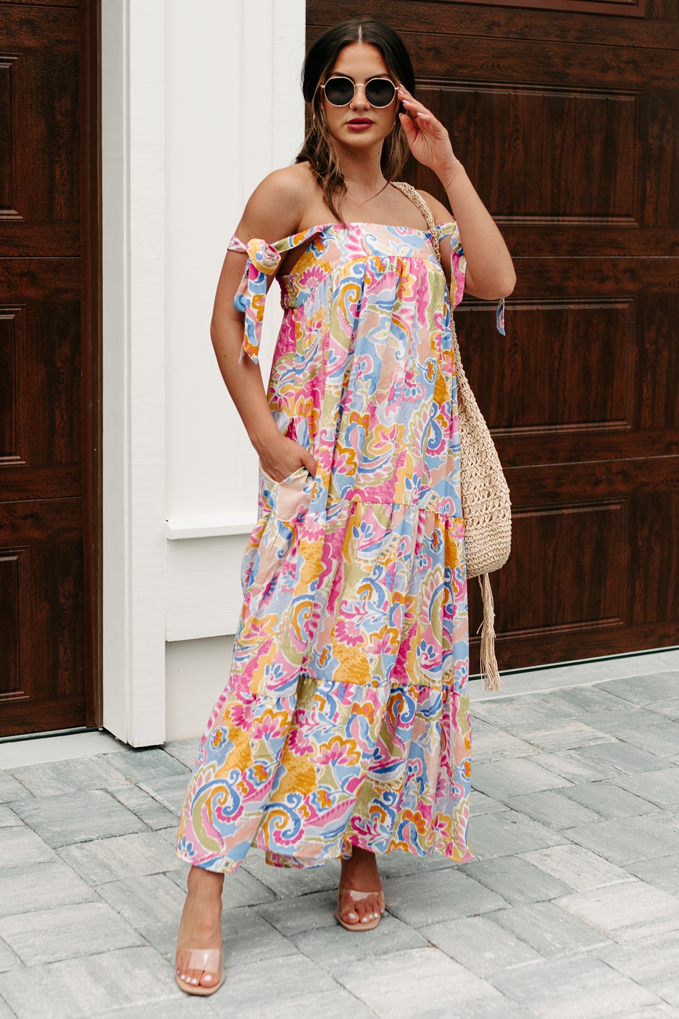 Brunch In Bali Tie-Shoulder Paisley Maxi Dress (Multi)