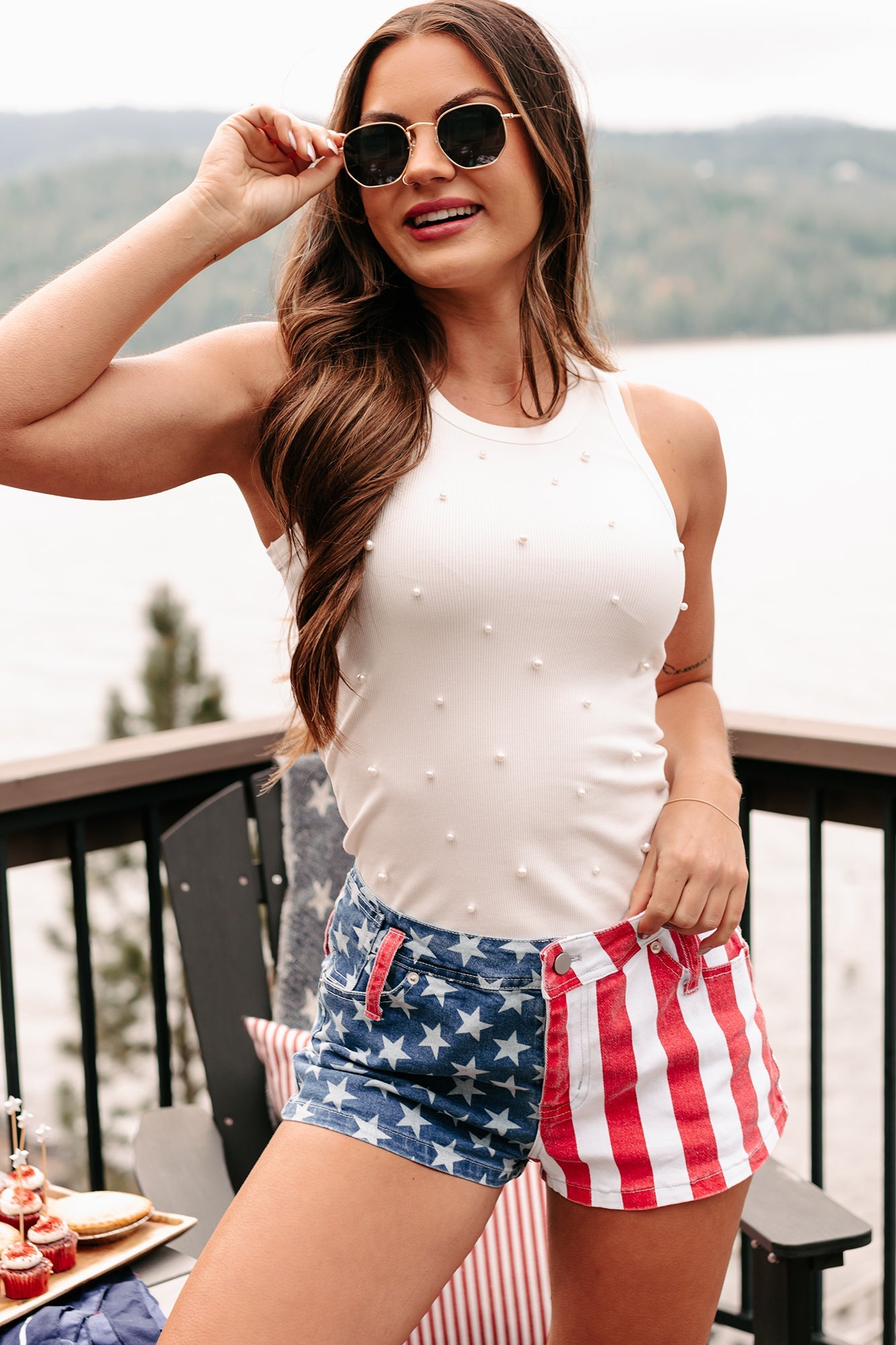 Seaside Sweetie Pearl Beaded Tank Top (White)