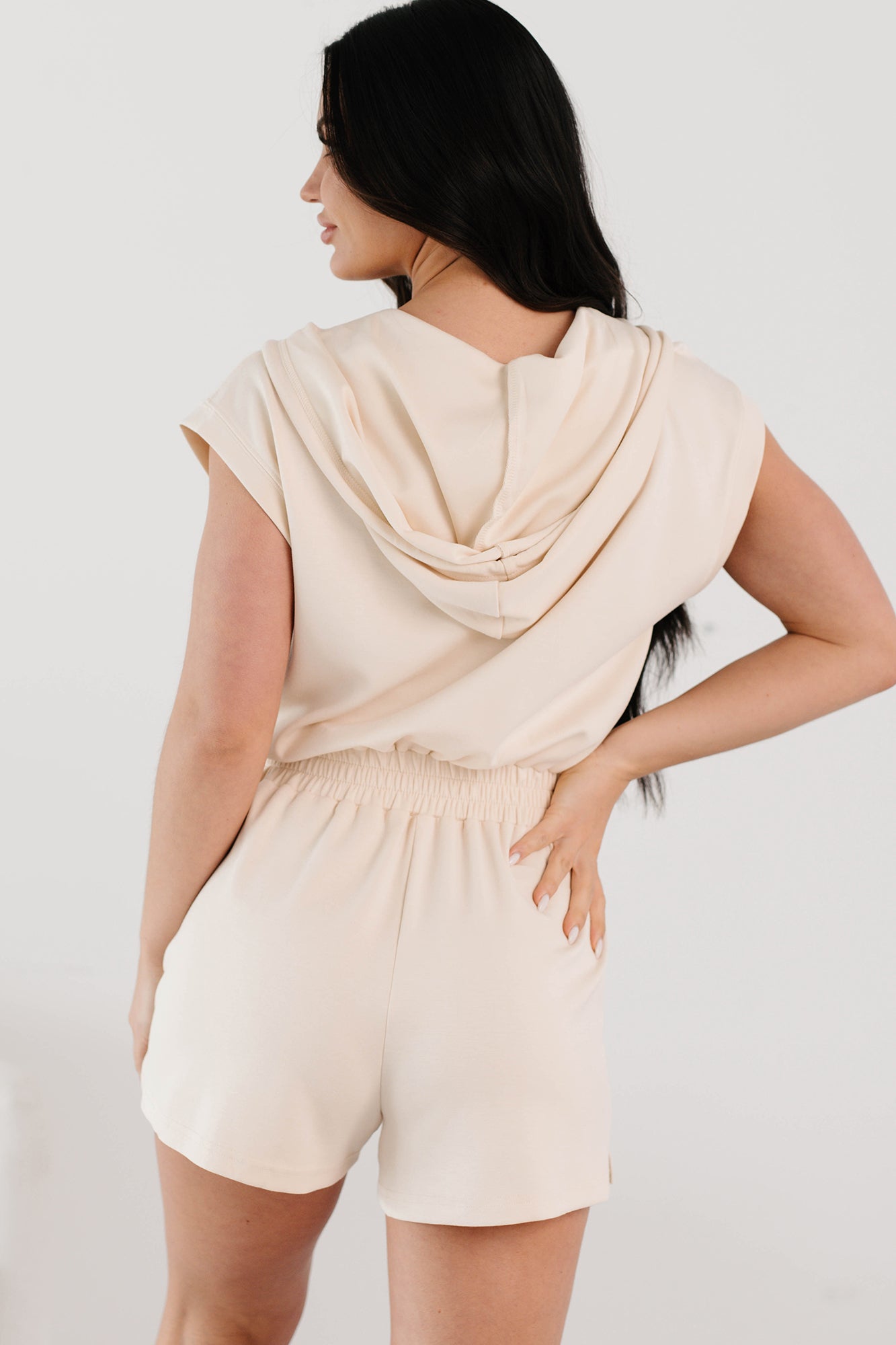 Lazy Day Vibes Sleeveless Hoodie Romper (Cream)