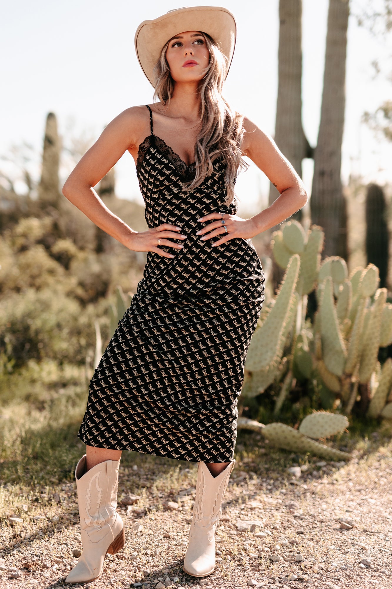 Darling I'm Different Western Printed Maxi Dress (Black)