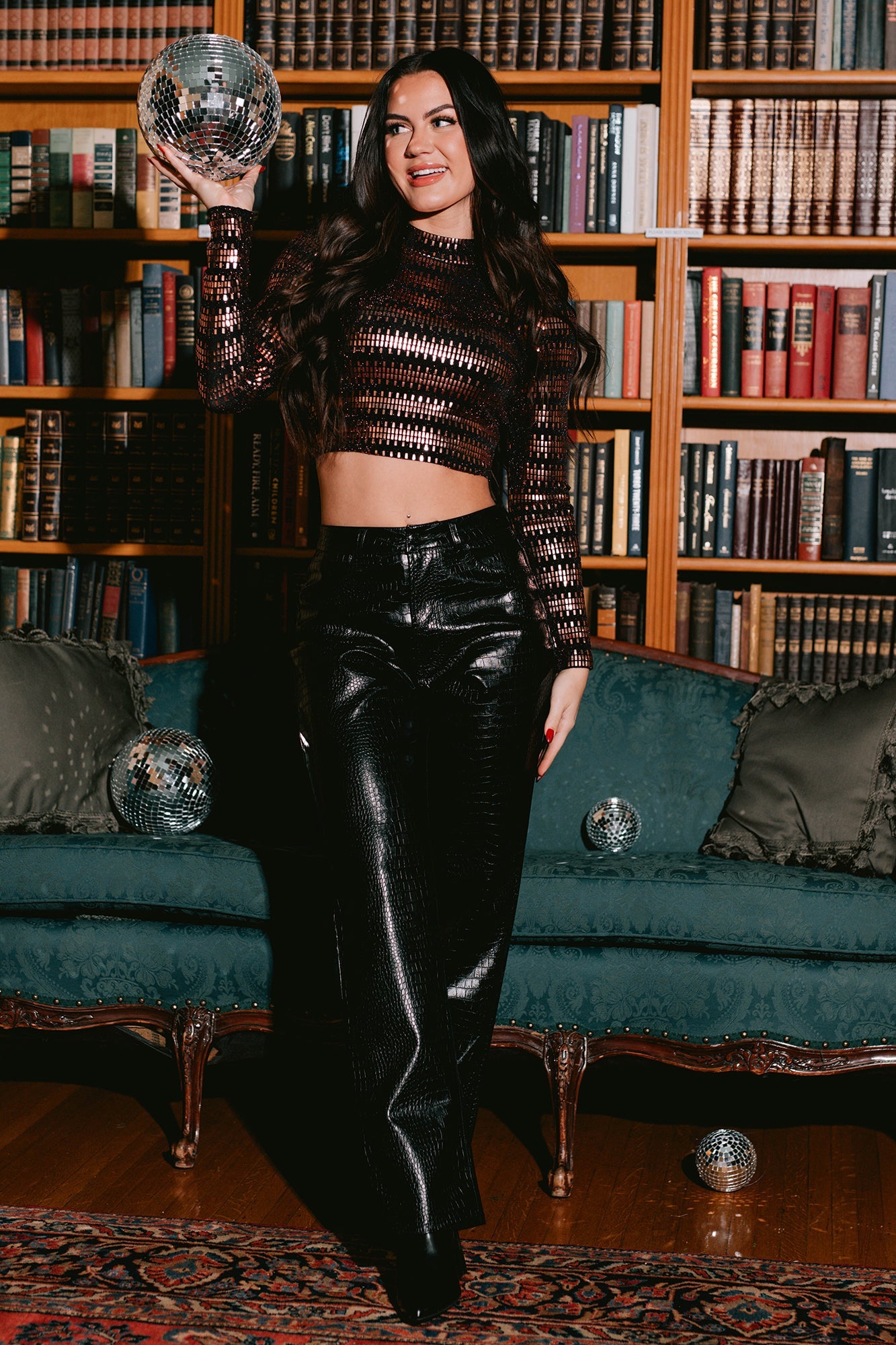 Pop The Bubbly Open Back Sequin Top (Black)