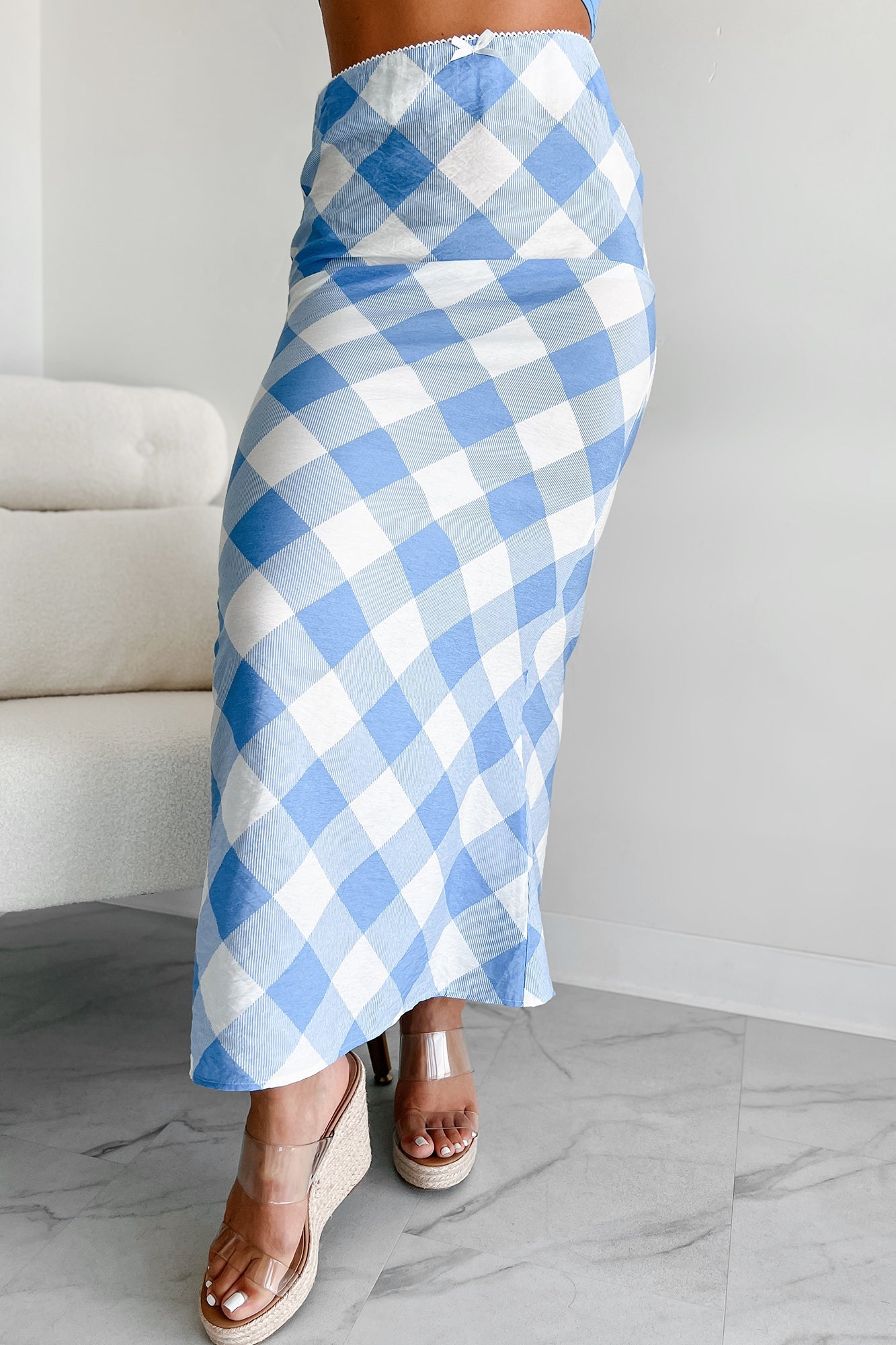 Campus Stroll Plaid Maxi Skirt (Blue/White)