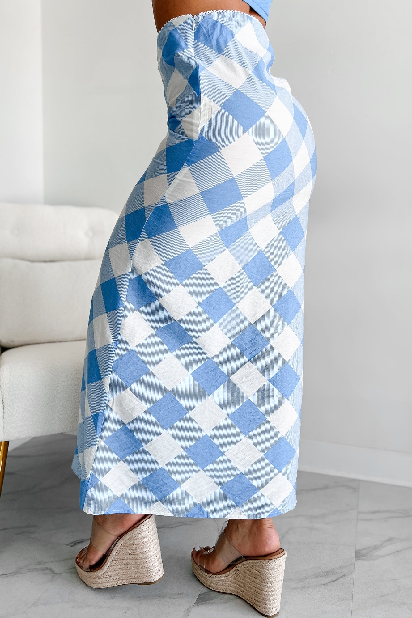 Campus Stroll Plaid Maxi Skirt (Blue/White)