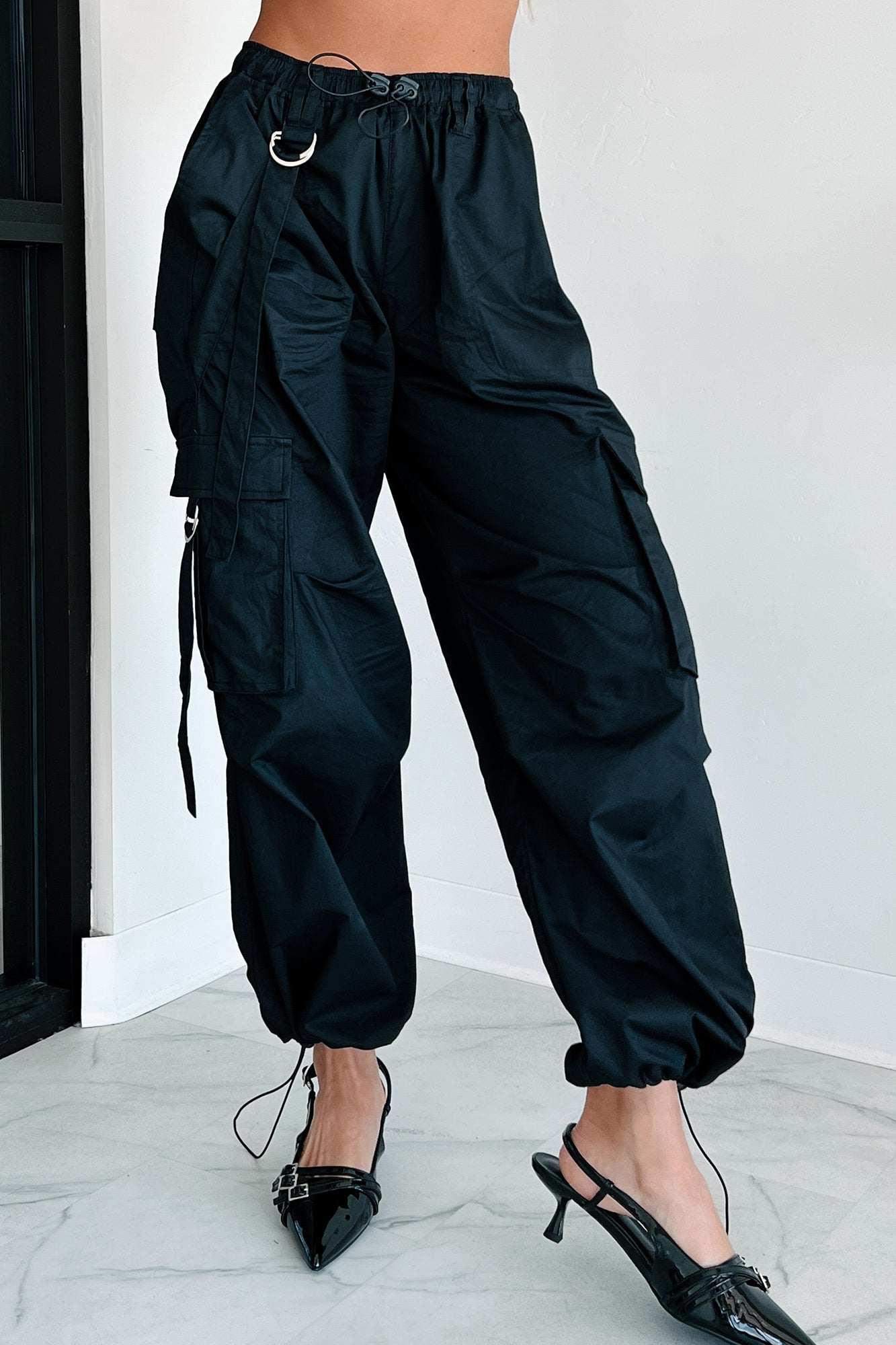 Mansel Wide Leg Cargo Pants (Black)