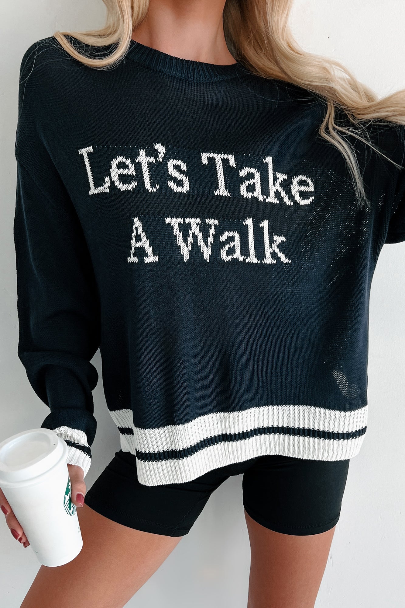 "Let's Take A Walk" Lightweight Knit Sweater (Dark Navy/White)