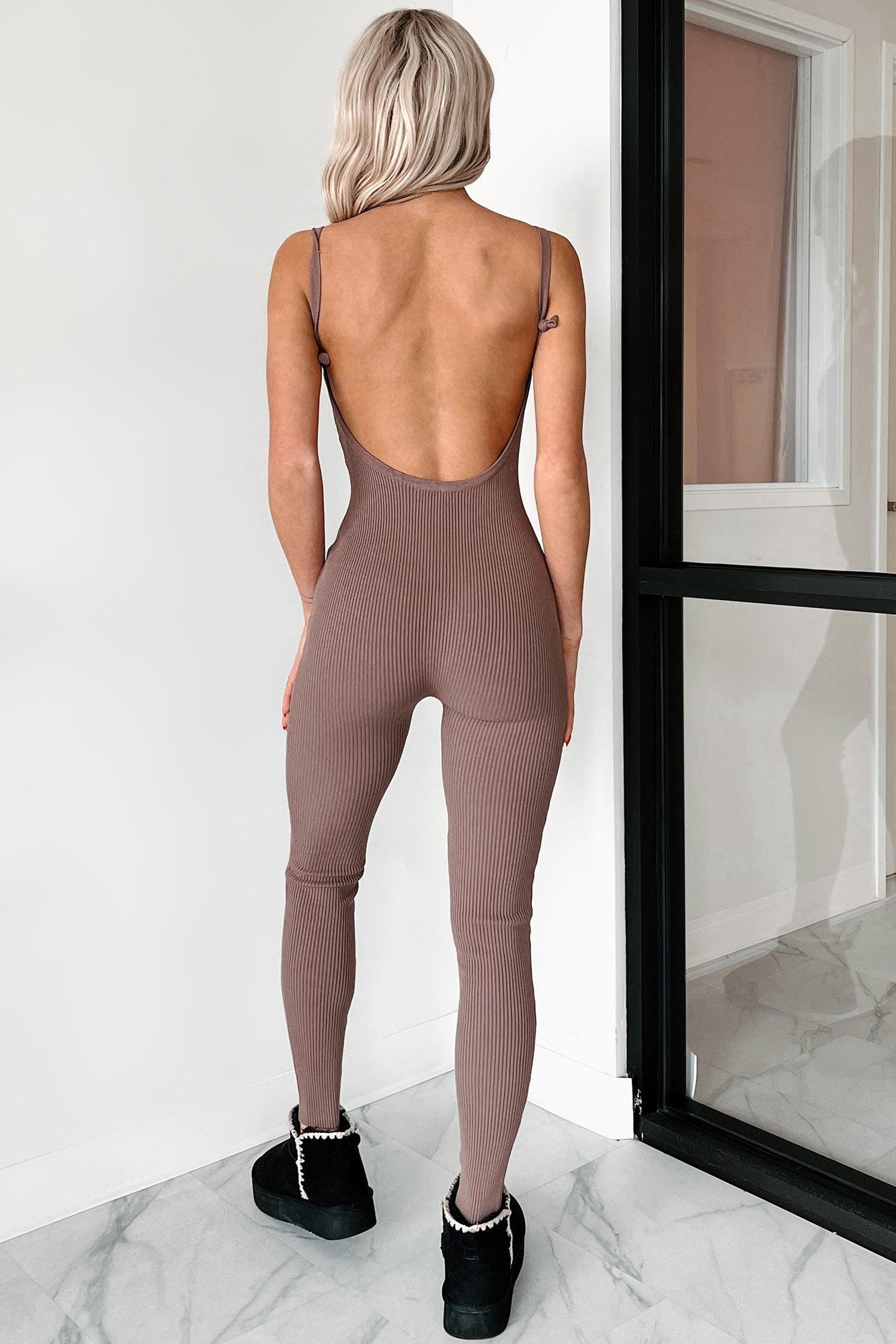 Making Things Right Rib Knit Backless Jumpsuit (Latte)