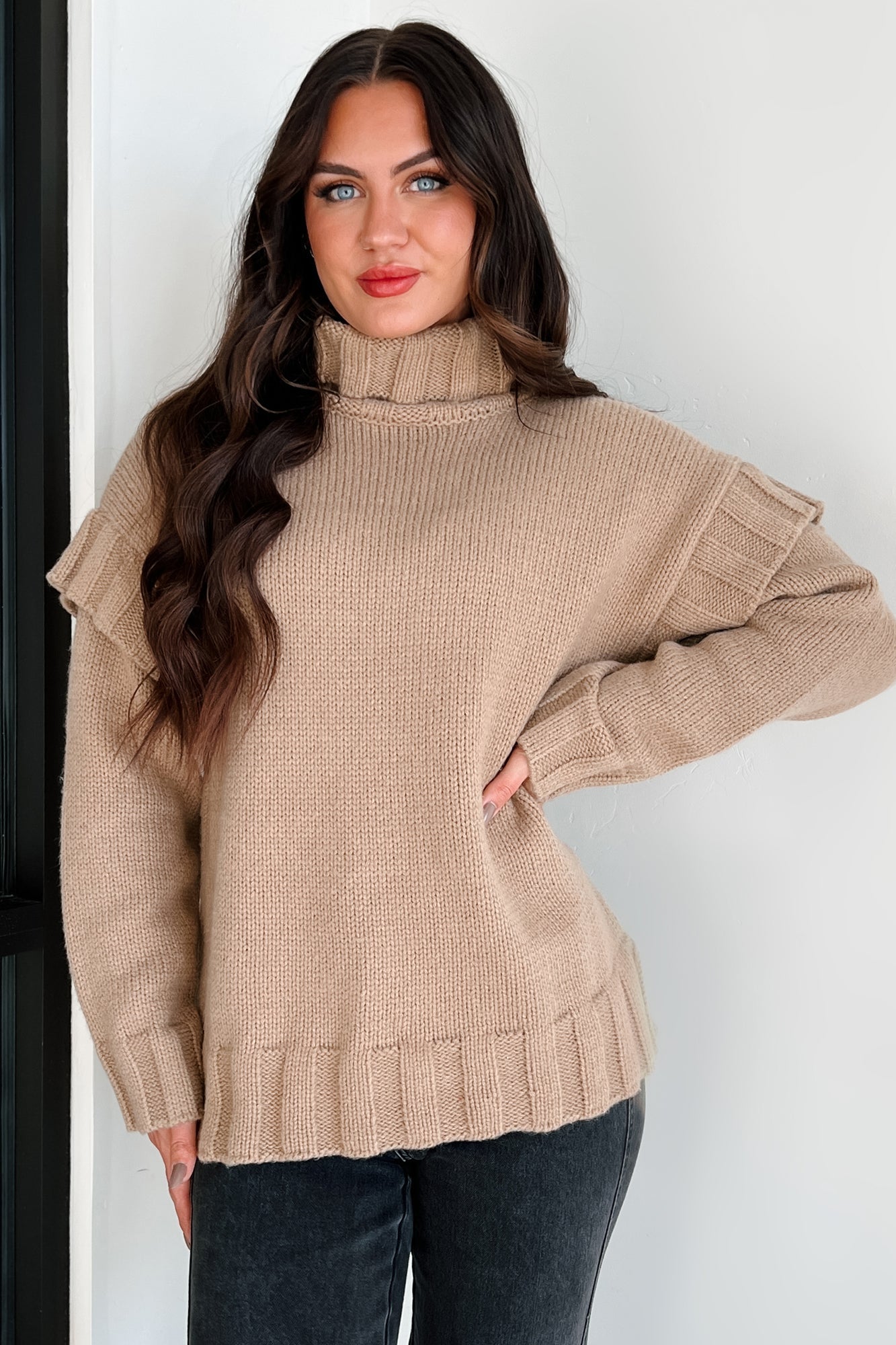 Staying Connected Oversized Turtleneck Sweater (Taupe)