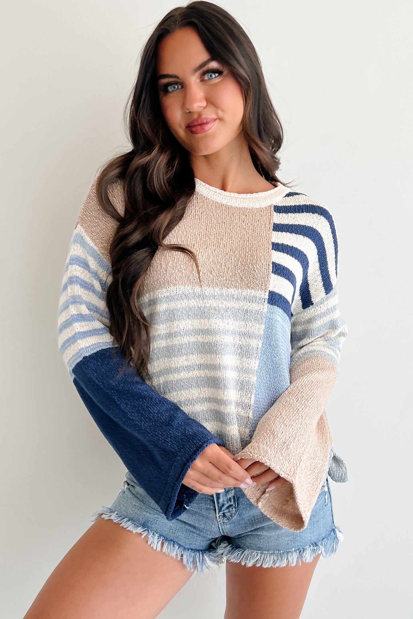 Homebody Era Colorblock Sweater Top (Blue)