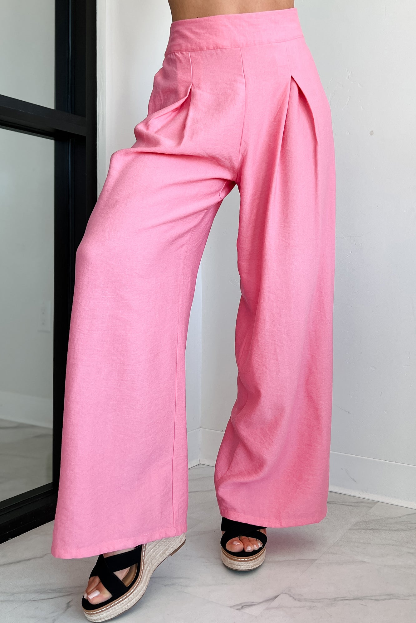 Energetic Response High Rise Pleated Wide Leg Pants (Pink)
