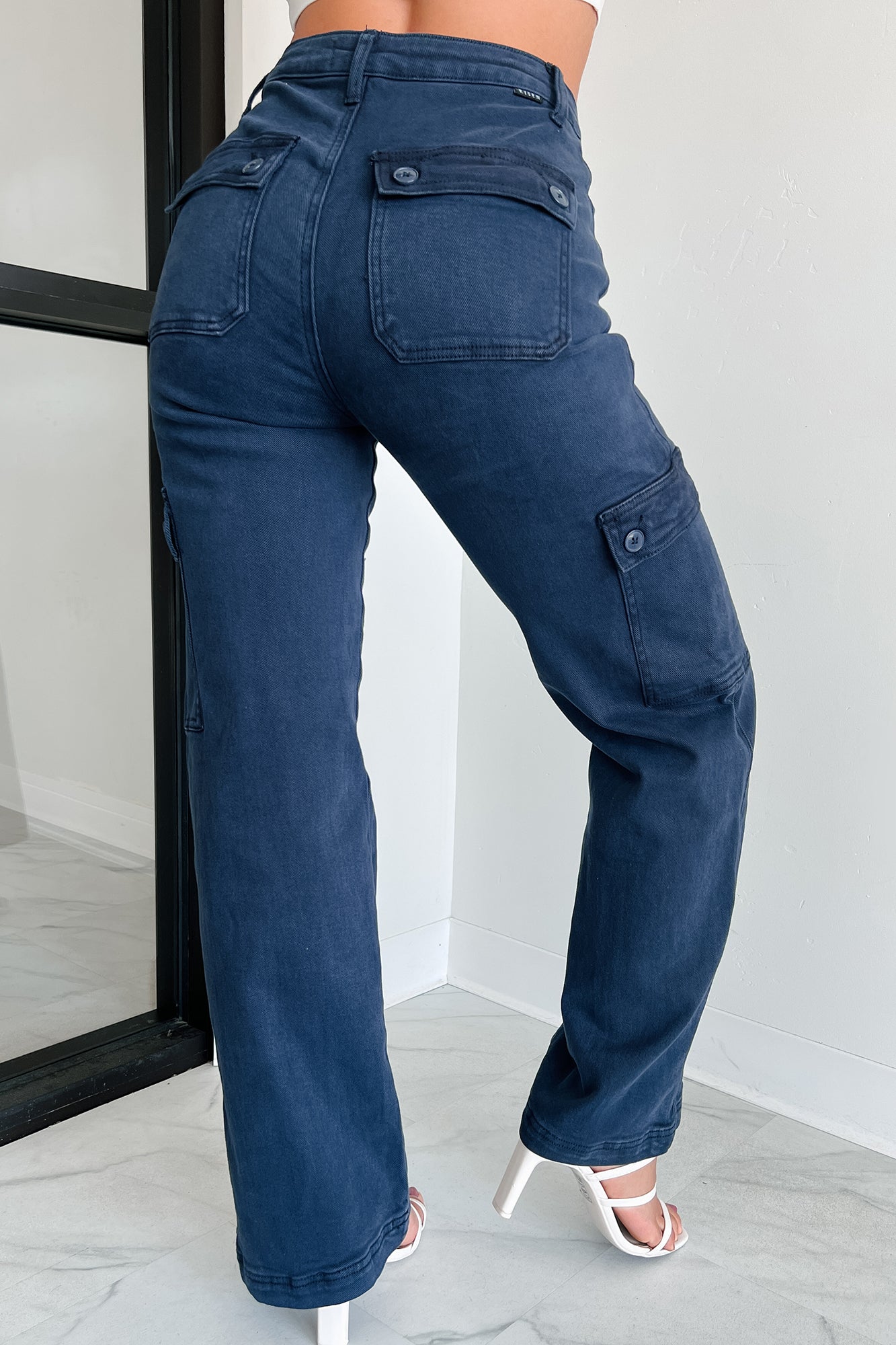 Laith High Rise Wide Leg Risen Cargo Jeans (Blueberry)