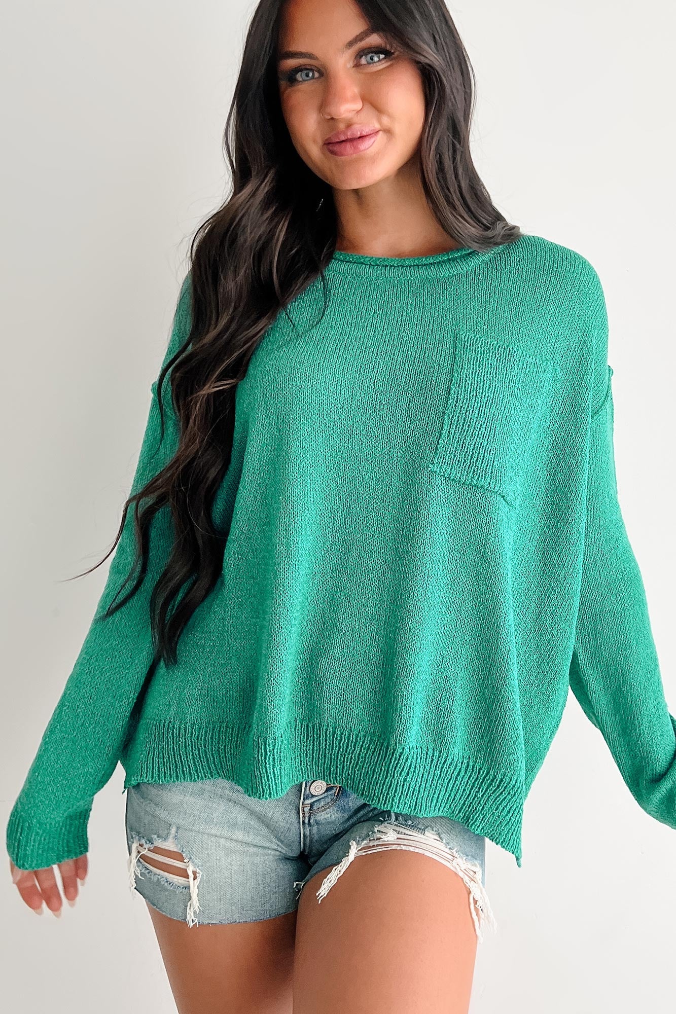 Linger Longer Scoop Neck Sweater Top (Teal)