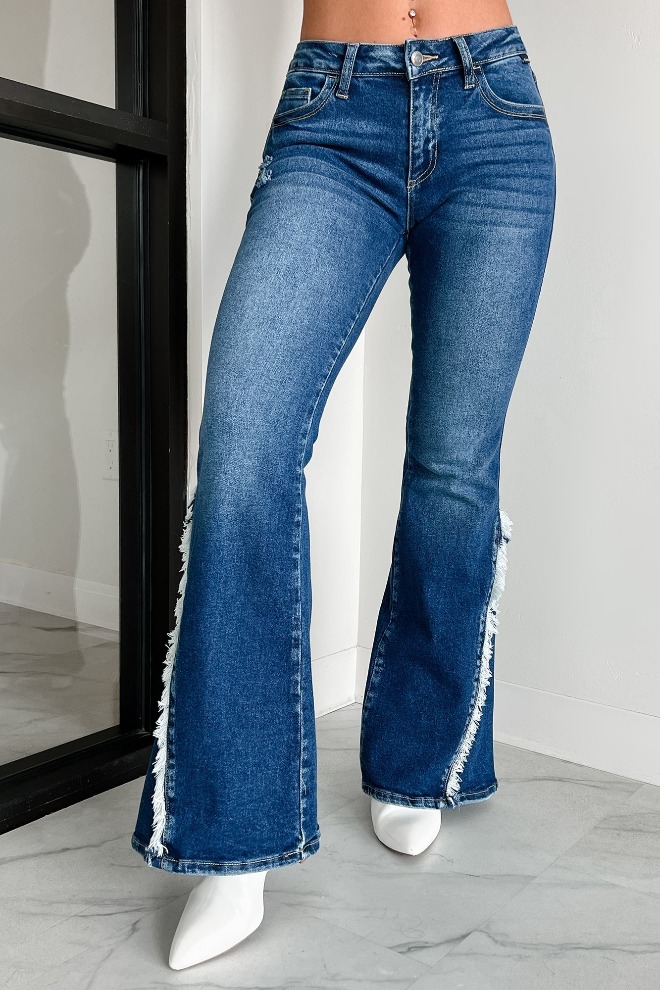 Grissom Mid Rise Frayed Cello Flare Jeans (Medium)