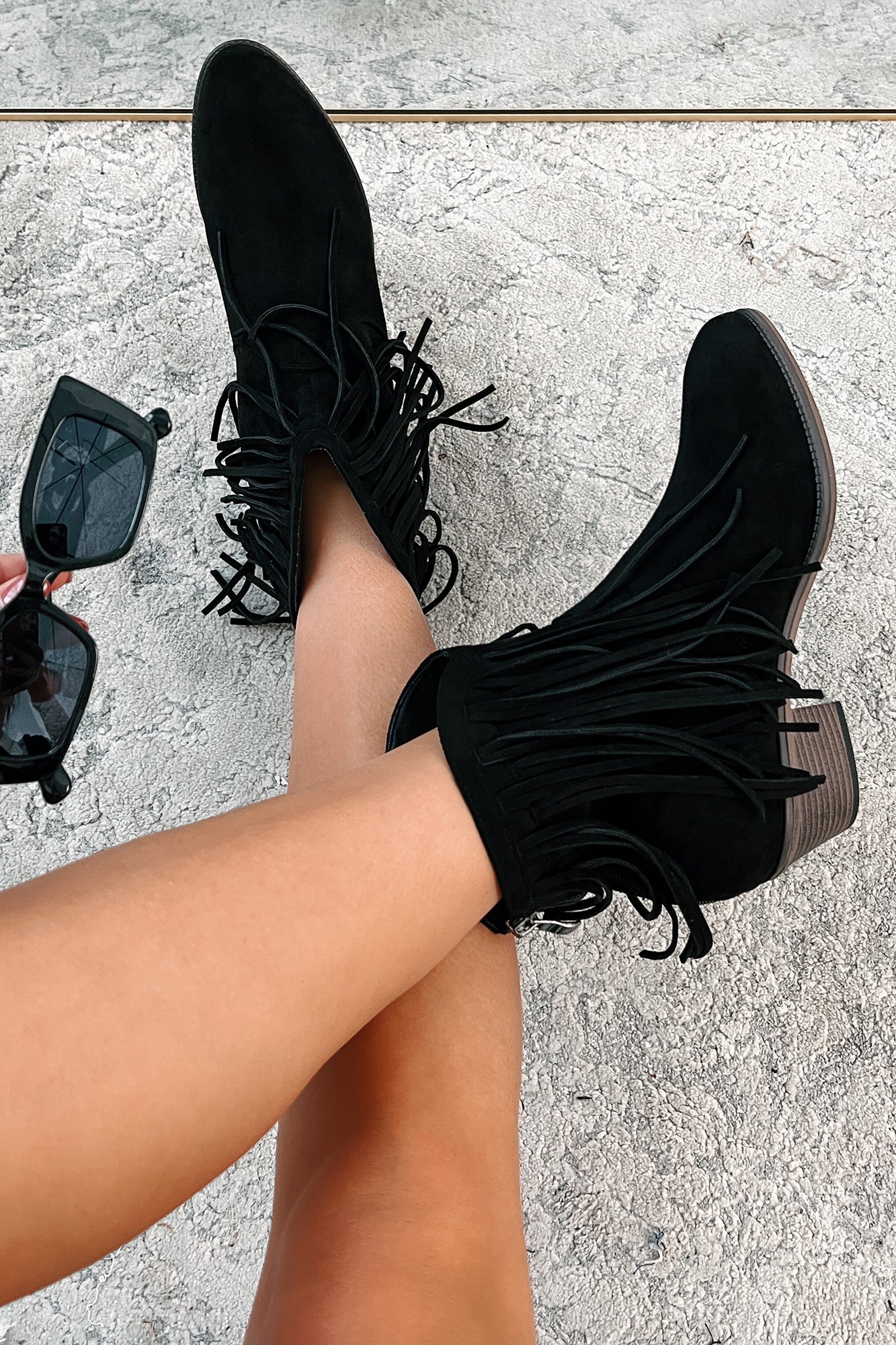Dallas Darling Fringe Ankle Booties (Black)