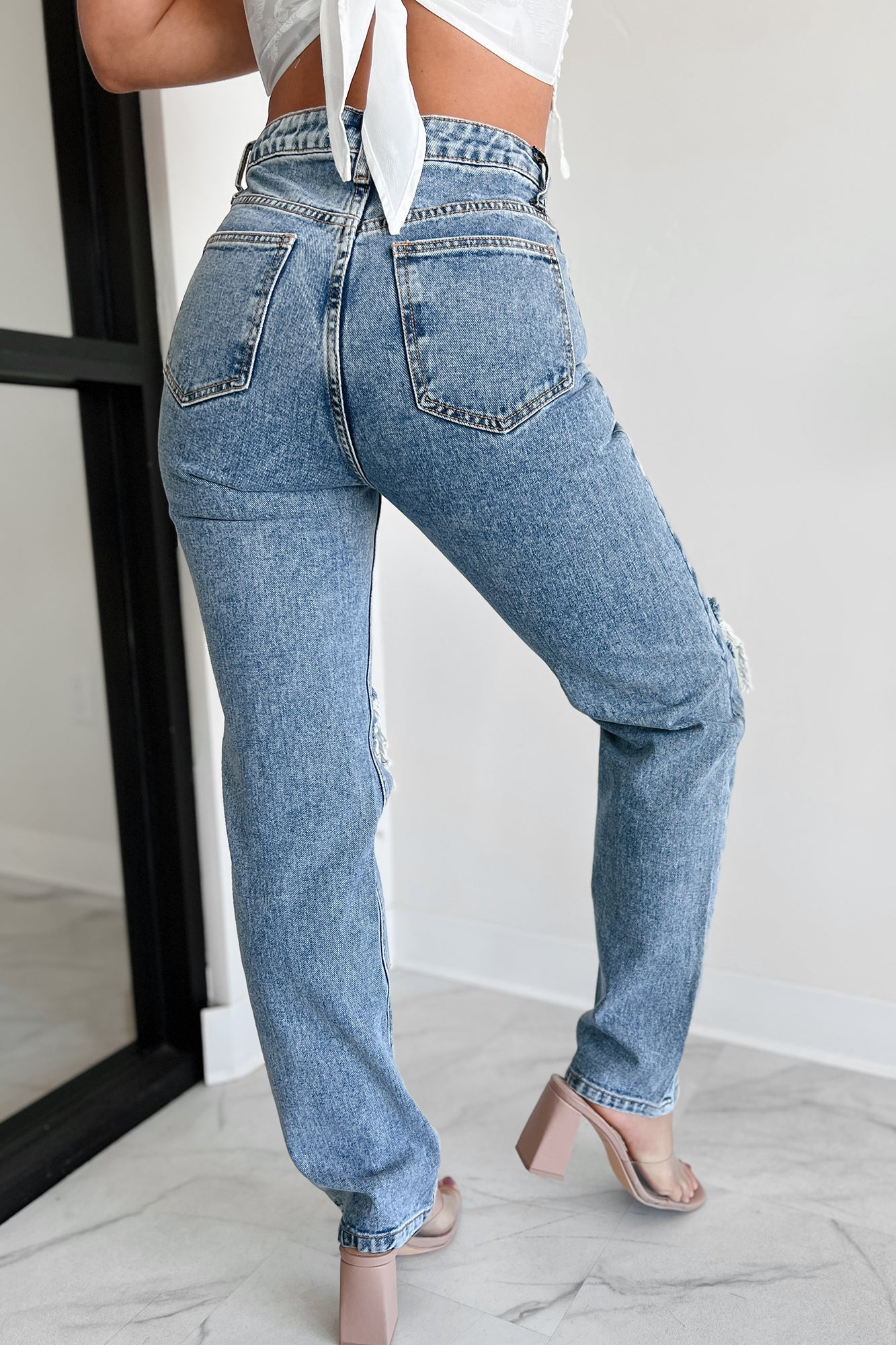 Orson High Rise Distressed Straight Leg Dogma Jeans (Medium Wash)