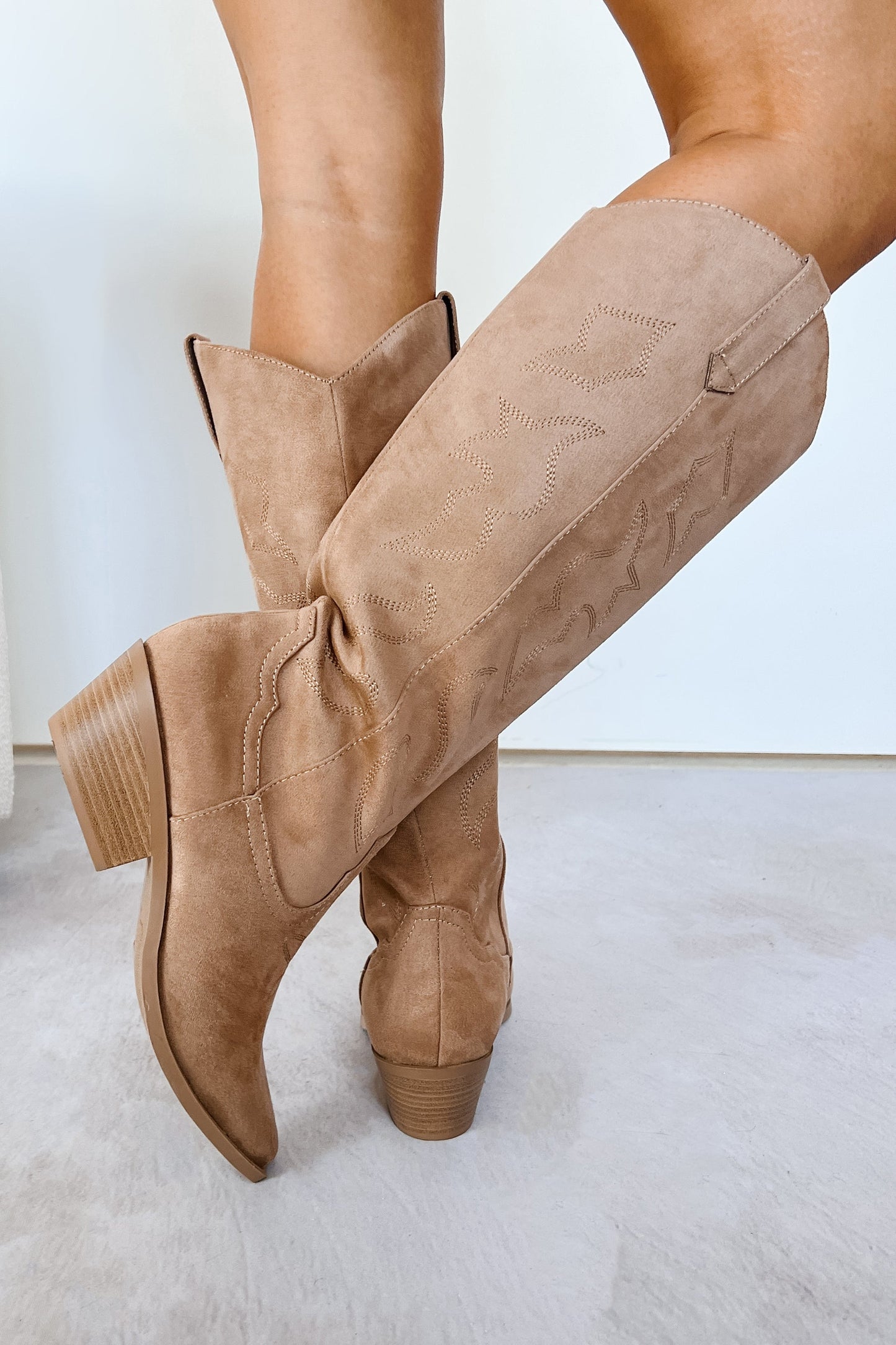 A Wild Ride Faux Suede Western Boots (Tan)