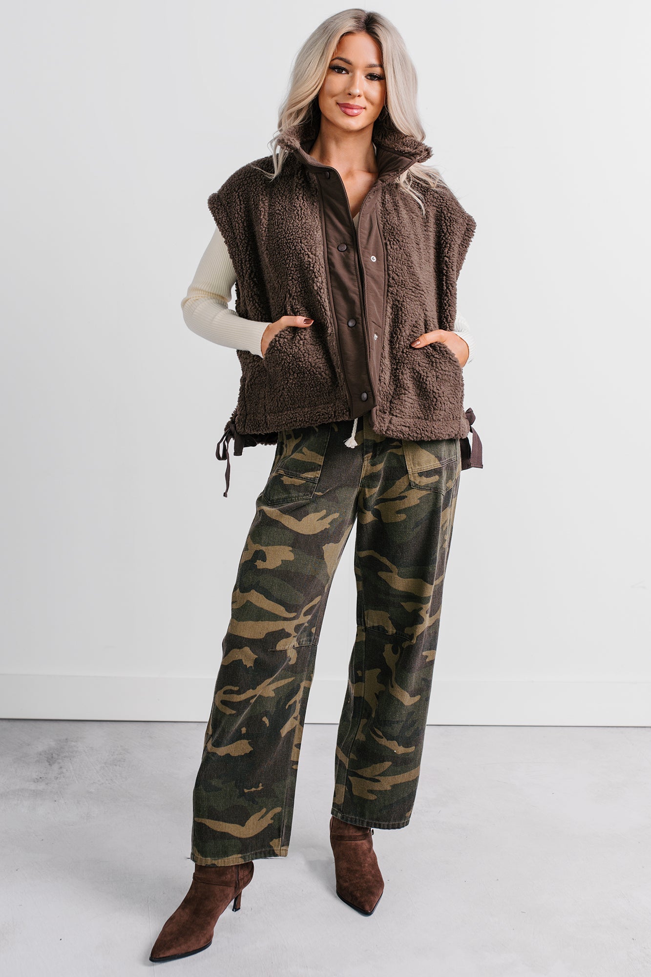 Think Of Me Denim Waist Tie Wide Leg Pants (Camo)