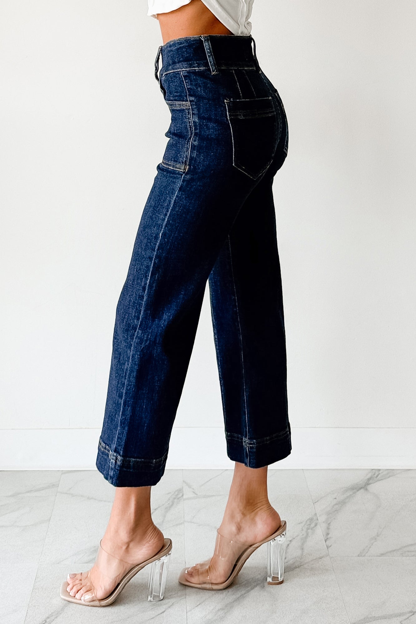 Tatum Wide Leg Mica Denim Crop Jeans (French Navy)