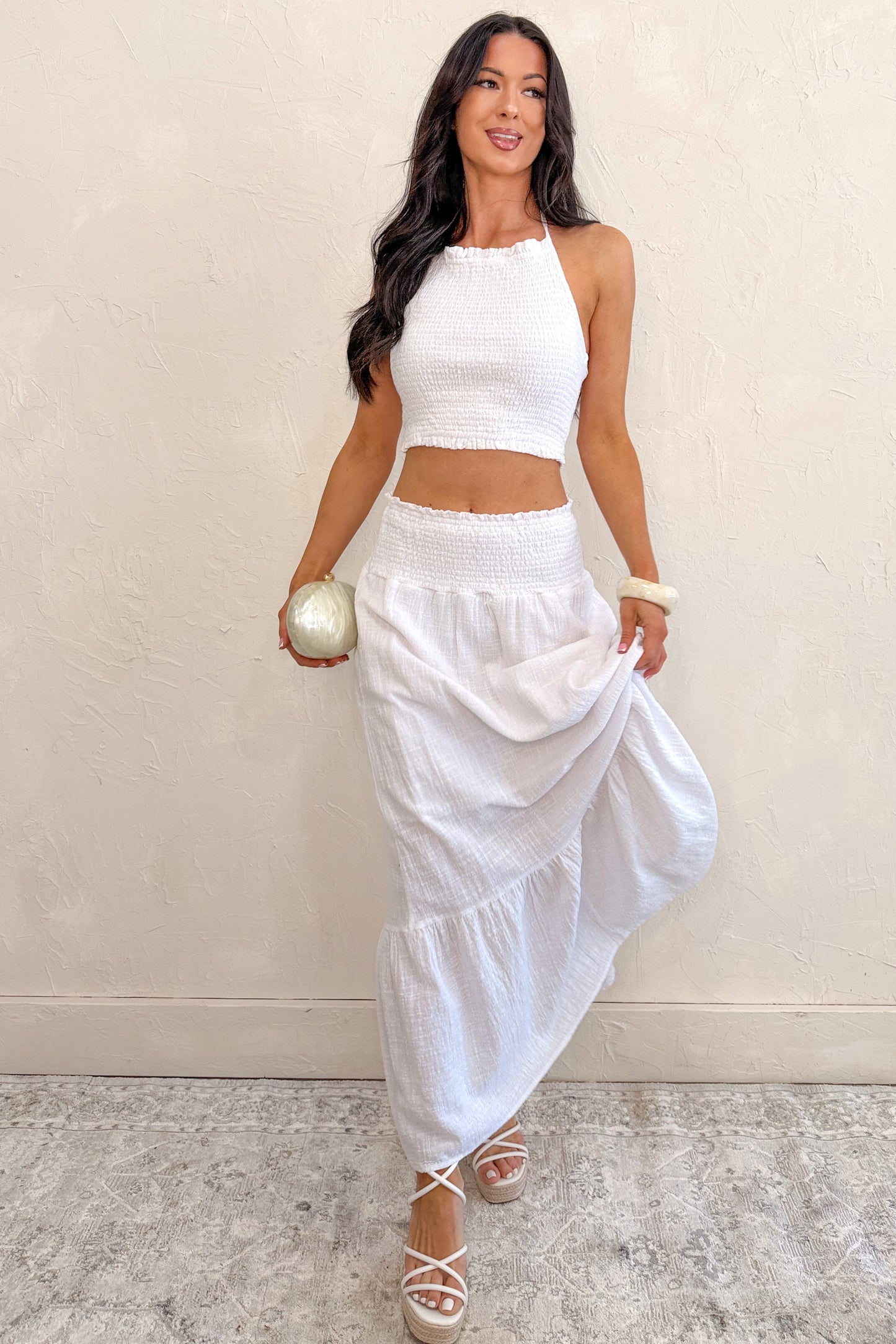 Made For Sunshine Halter Top And Maxi Skirt Set (White)