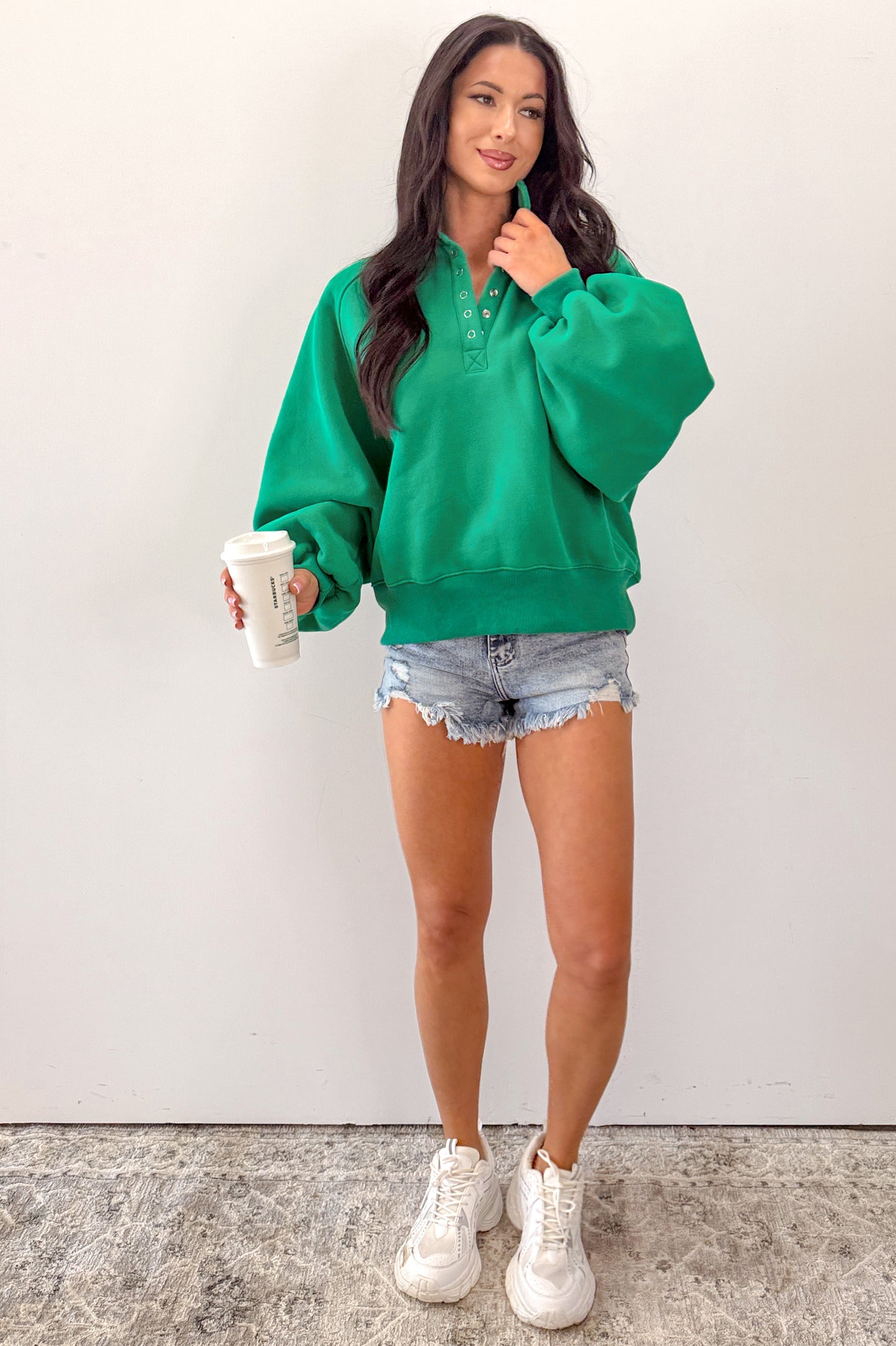 Turning The Page Snap-Button Pullover Sweatshirt (Green)