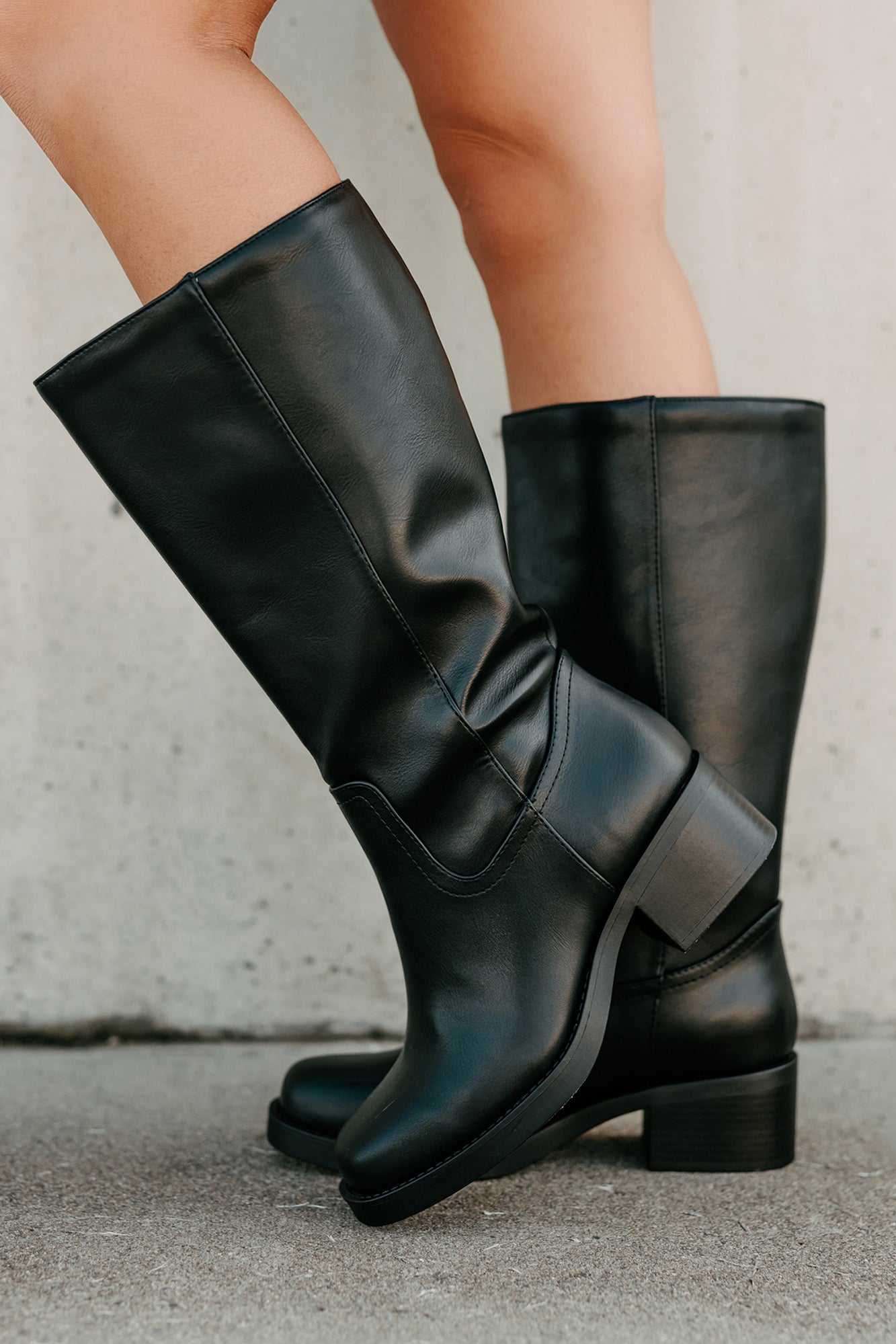 Off The Trail Mid-Calf Faux Leather Boots (Black)