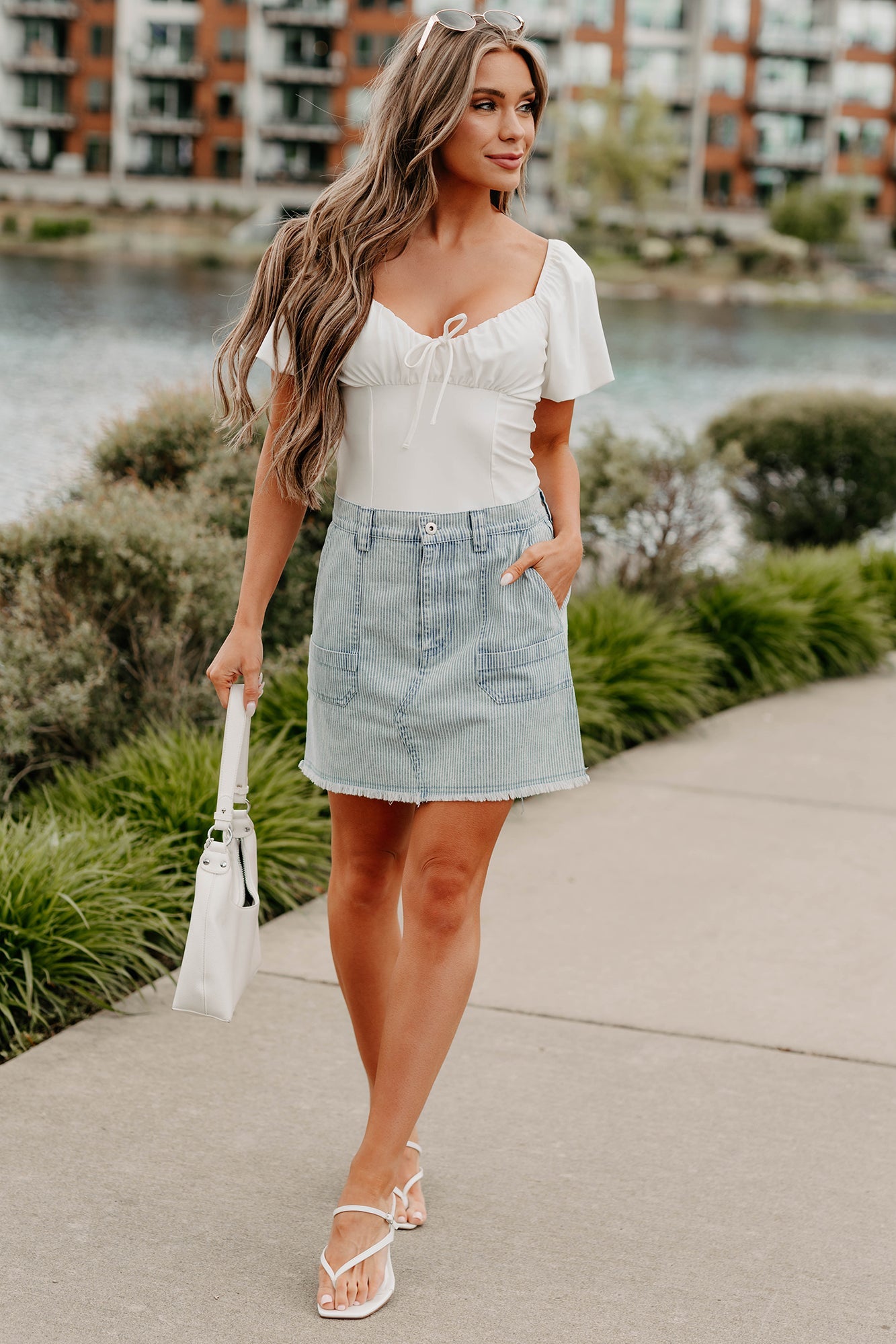 Humming Along Puff Sleeve Scoop Neck Bodysuit (White)