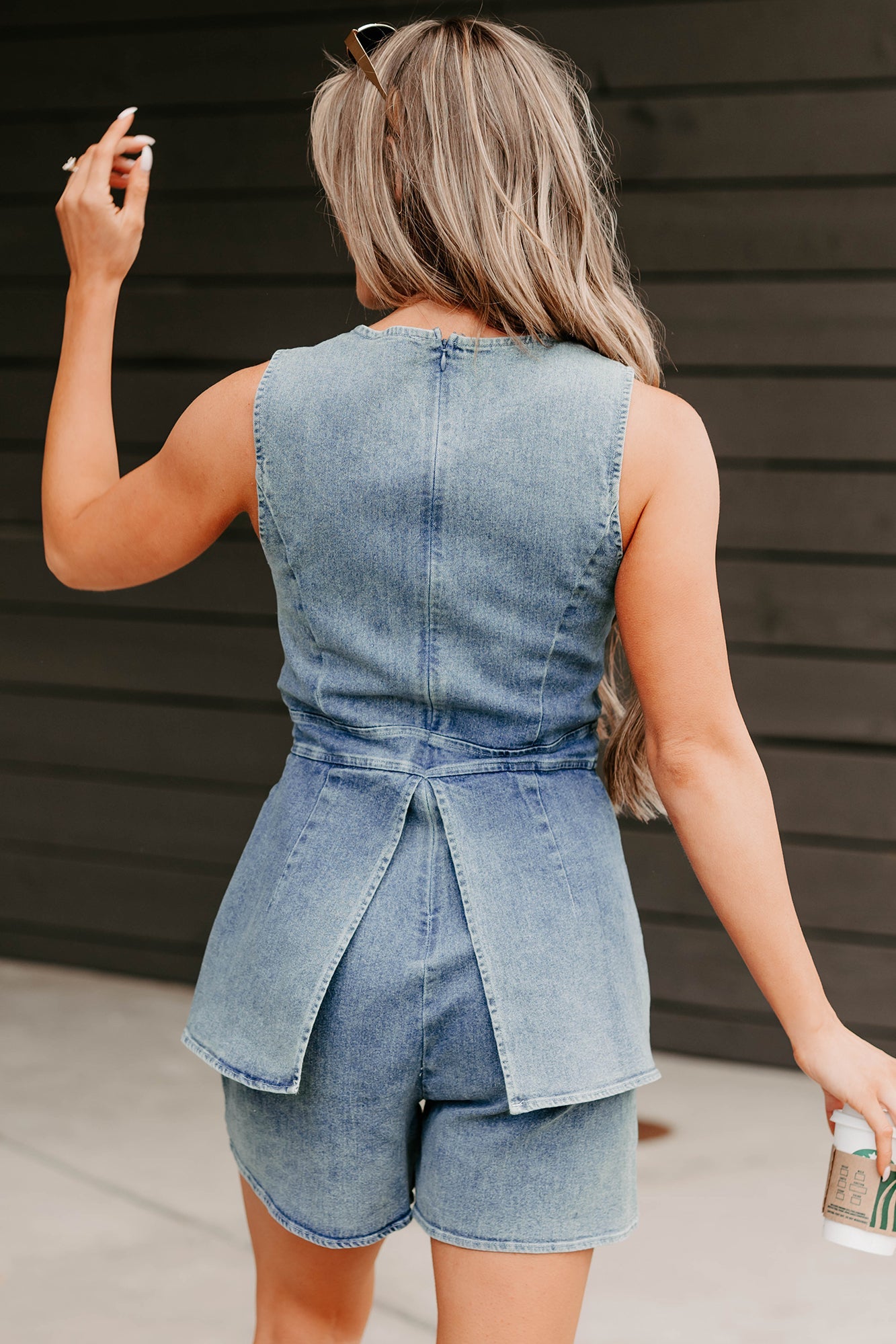 Drama In Denim Sleeveless Romper (Denim)