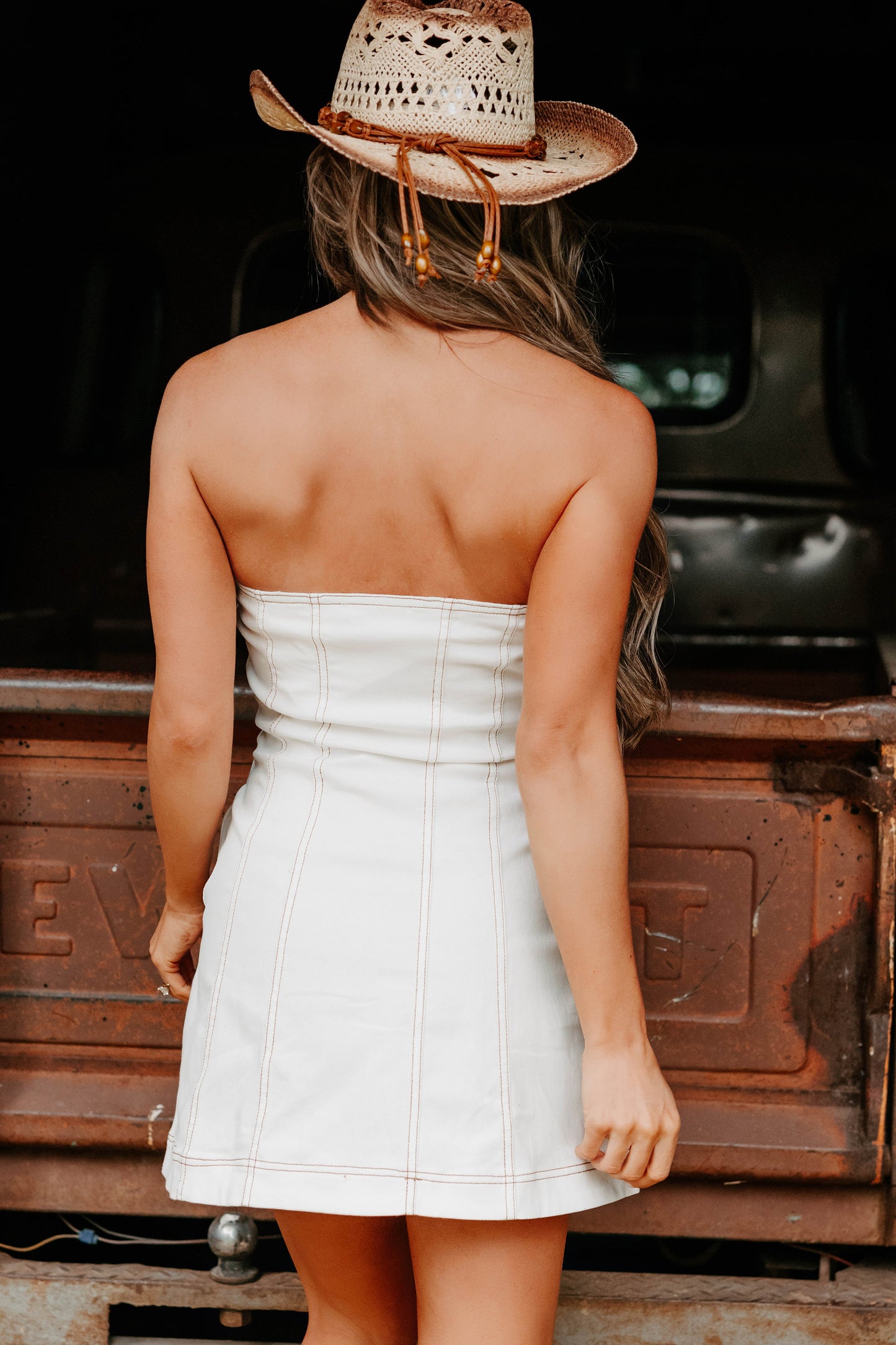 In Her Element Strapless Denim Mini Dress (White)