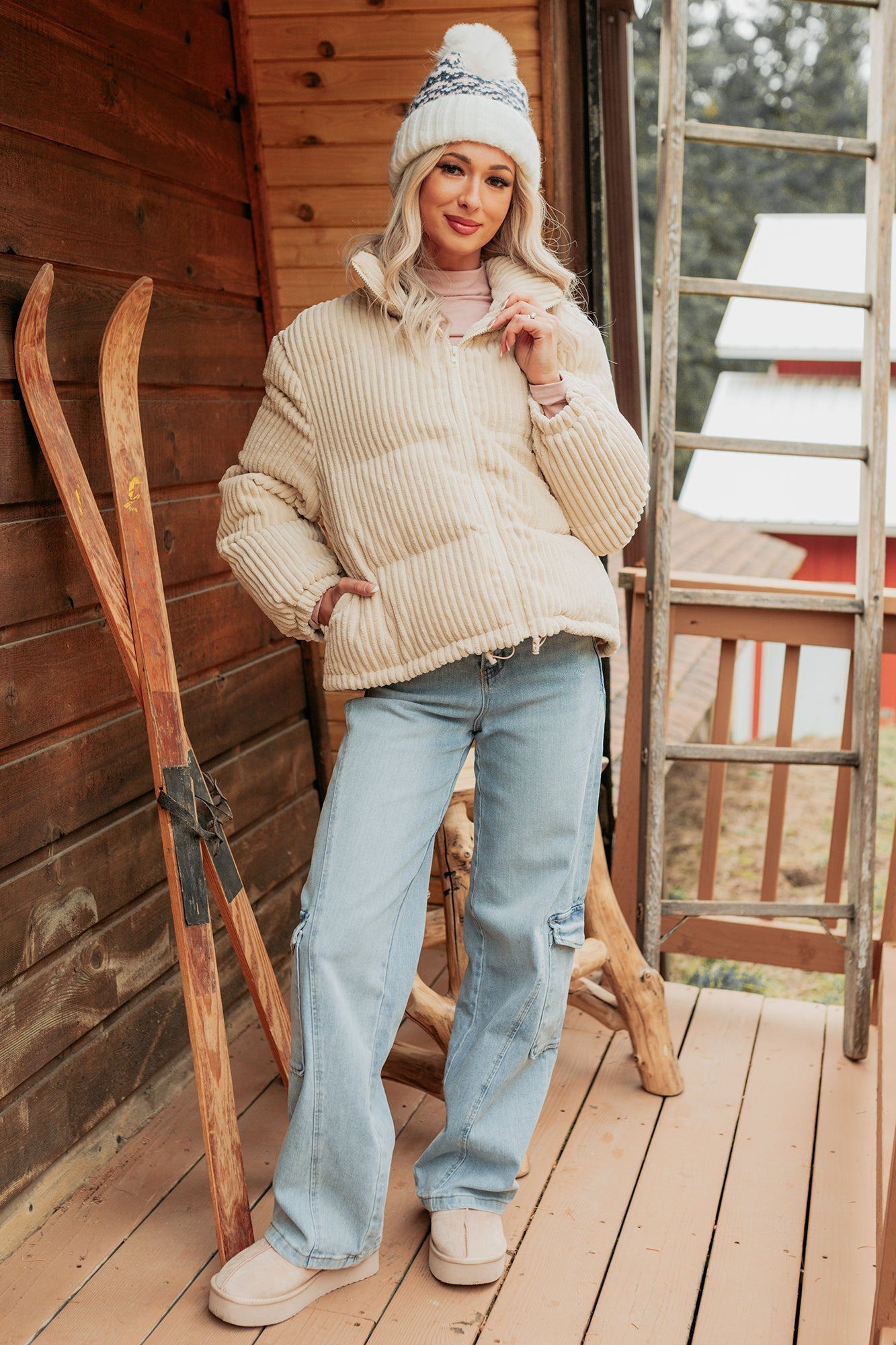 Purely Casual Corduroy Puffer Jacket (Cream)