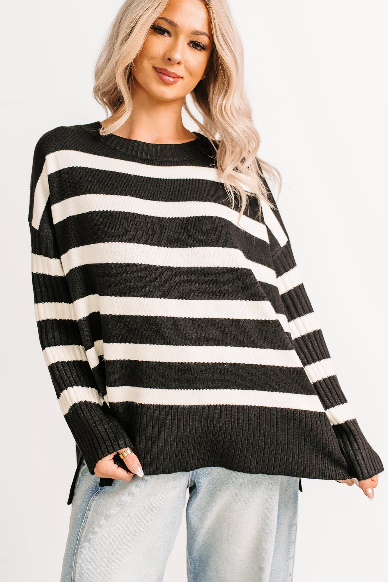 You All Along Striped Oversized Sweater (Black)