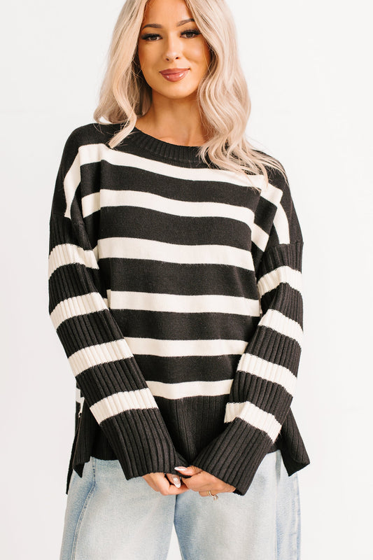 You All Along Striped Oversized Sweater (Black)