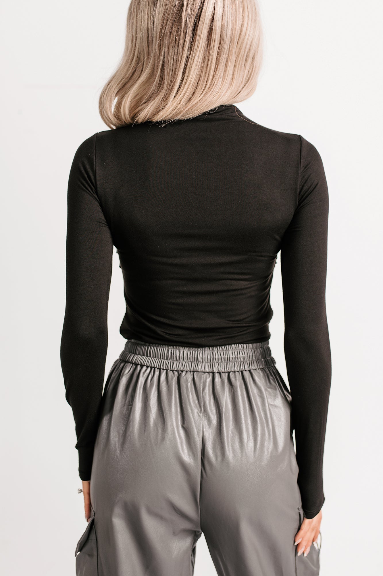 If You Knew Mock Neck Long Sleeve Top (Black)